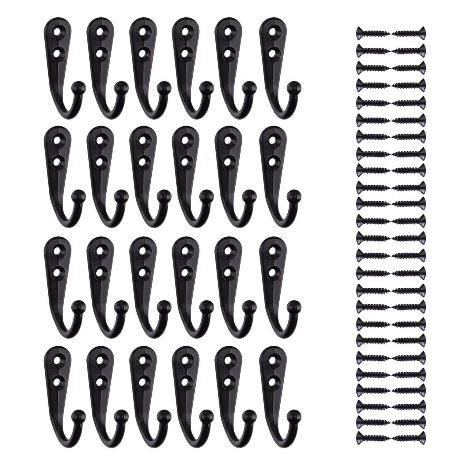Vintage Black Coat Hook 24 Pieces, Wall Mount Robe Hook with 50 Screws