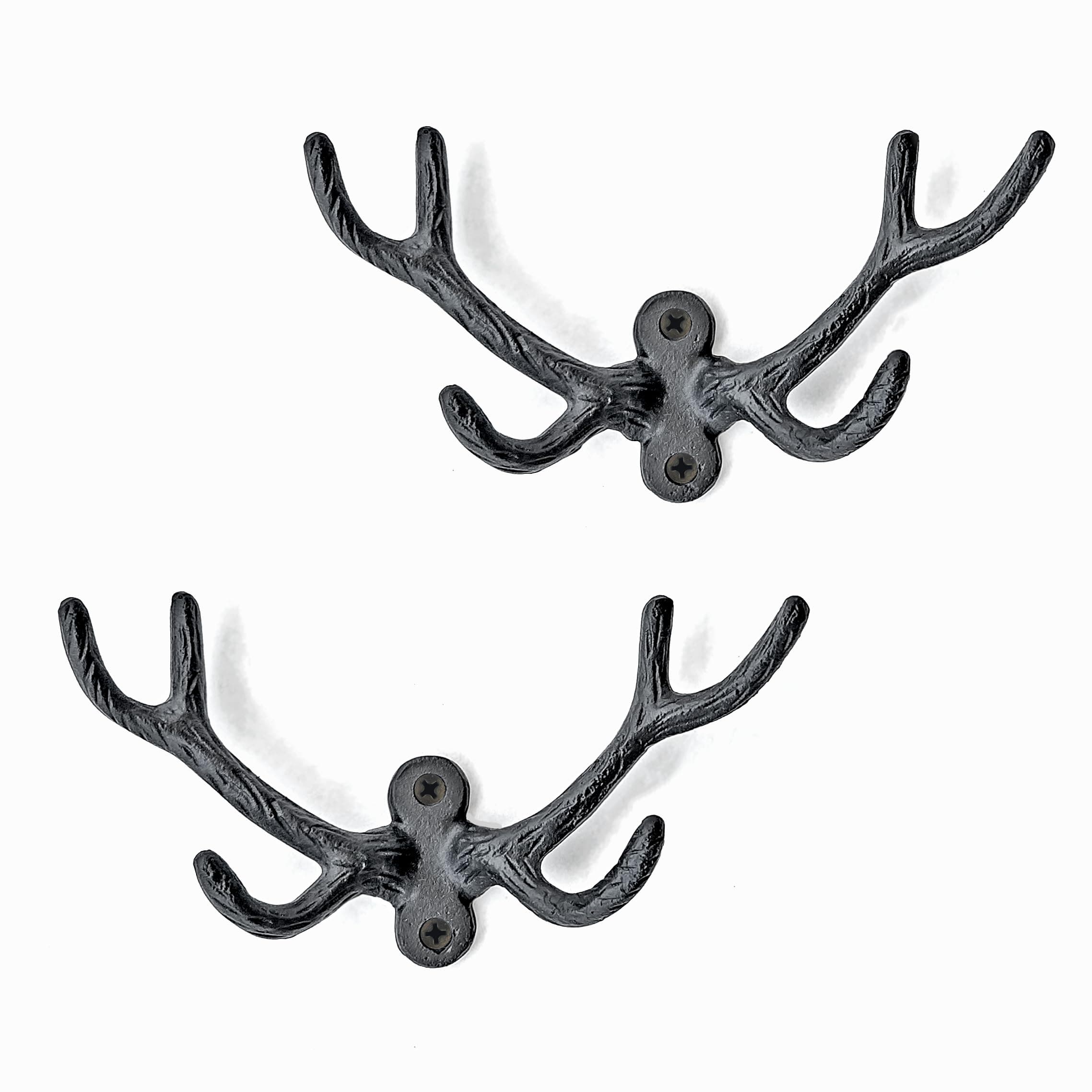 Vintage Black Rustic Farmhouse Ambipolar 2-Pack Deer Antler Style Coat Hooks