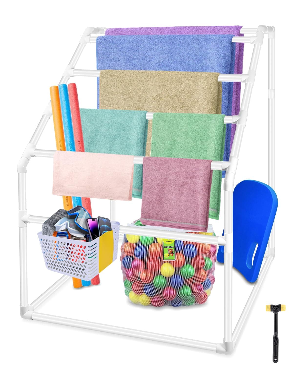 Hutigertech 7 Tier Heavy Duty Outdoor Poolside Towel Rack with Hammer