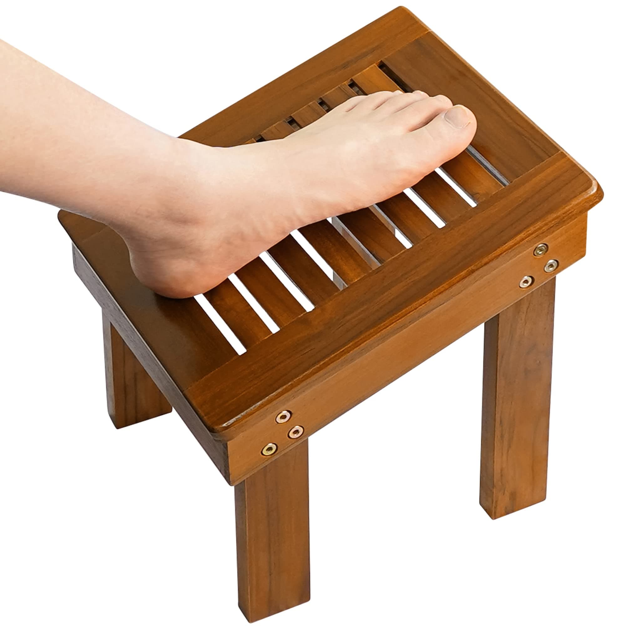 Utoplike Sturdy Teak Wood Shower Foot Stool for Leg Shaving