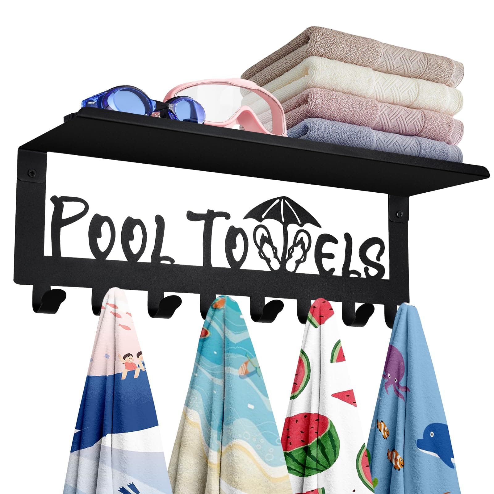 Premium Durable Carbon Steel Pool Towel Racks with 8 Hooks Outdoor & Bathroom Organizer