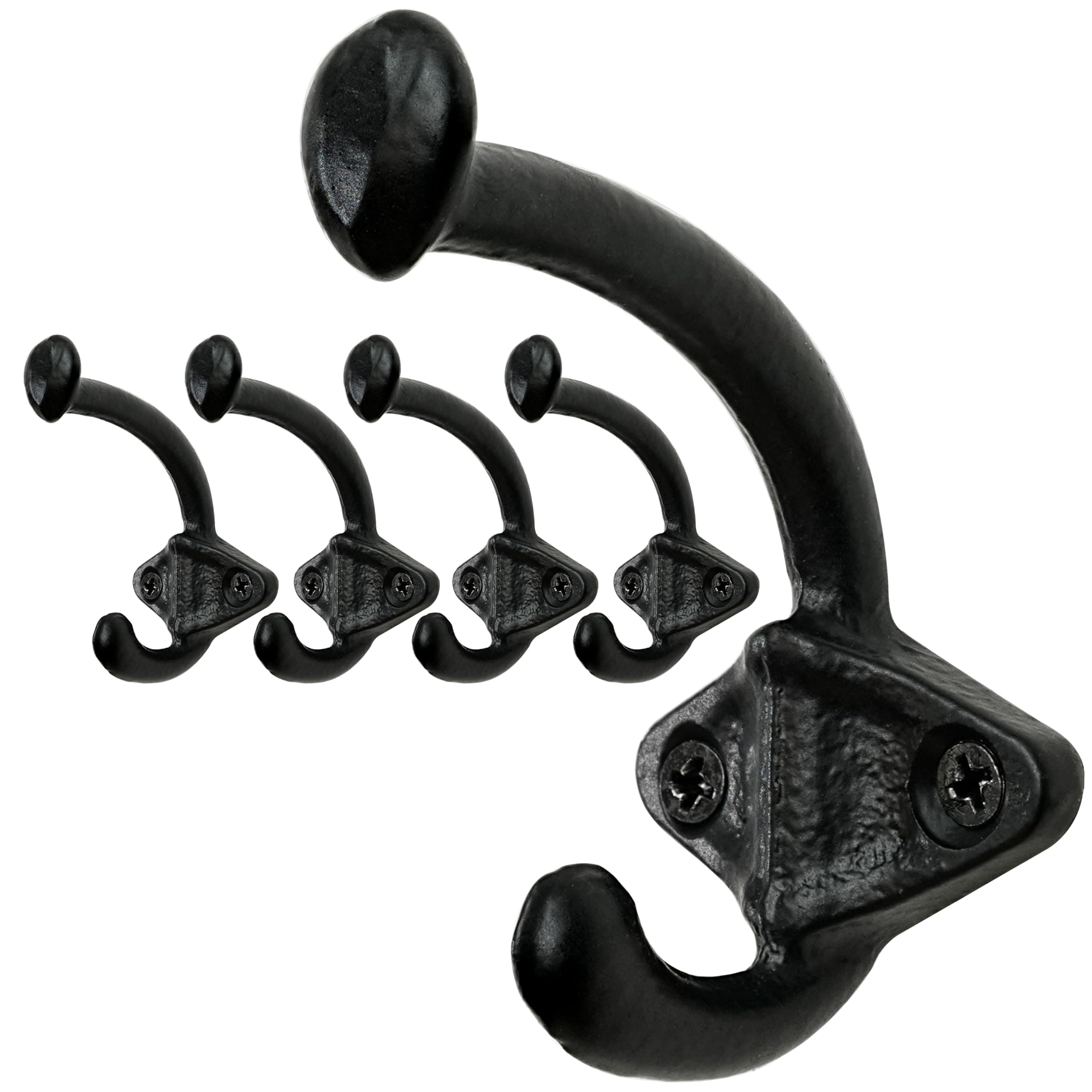 Skoolo Black Cast Iron Wall Hooks, Pack of 5 - Farmhouse Style, Dual-Direction Hanger