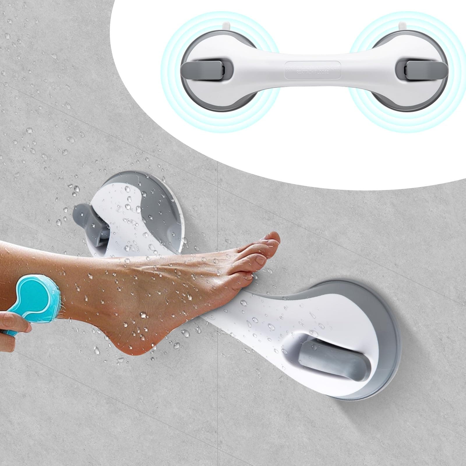 Gray ABS Shower Foot Rest with Double Suction Cups