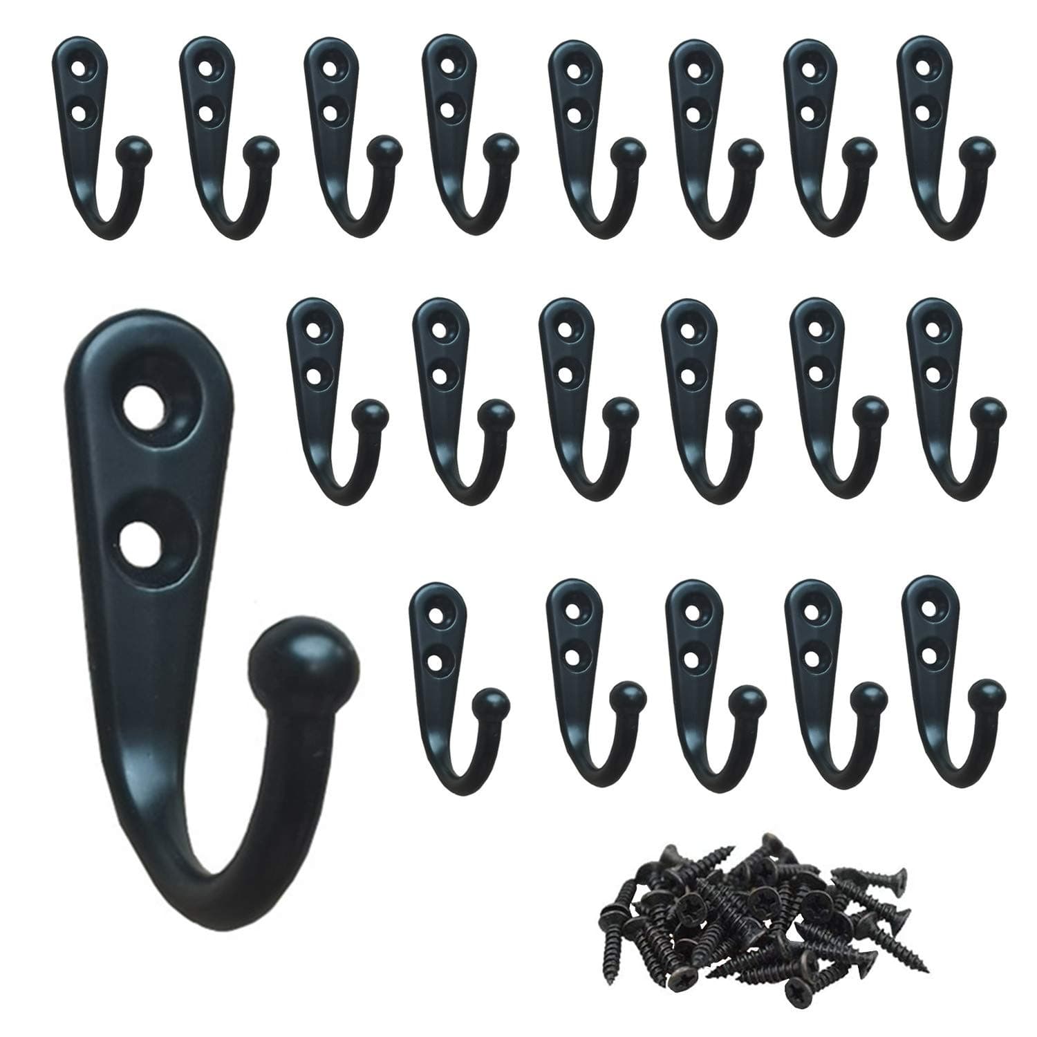 YMAISS 40-Pack Small Black Wall Mount Coat Hooks Vintage Style Double Hole Metal Hooks