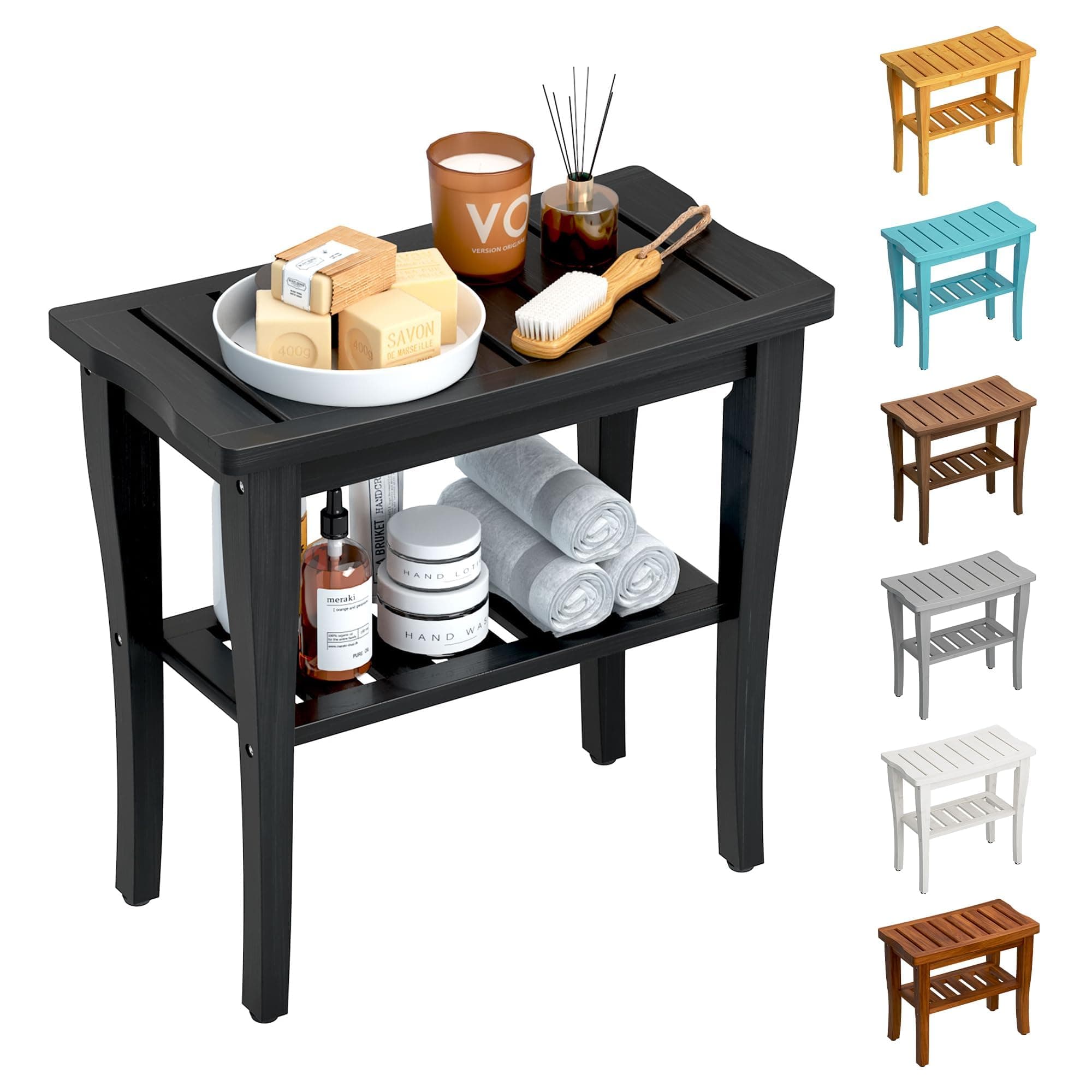 Bamboo Waterproof Shower Bench Stool with Storage, Ideal for Adults & Seniors Indoors or Outdoors