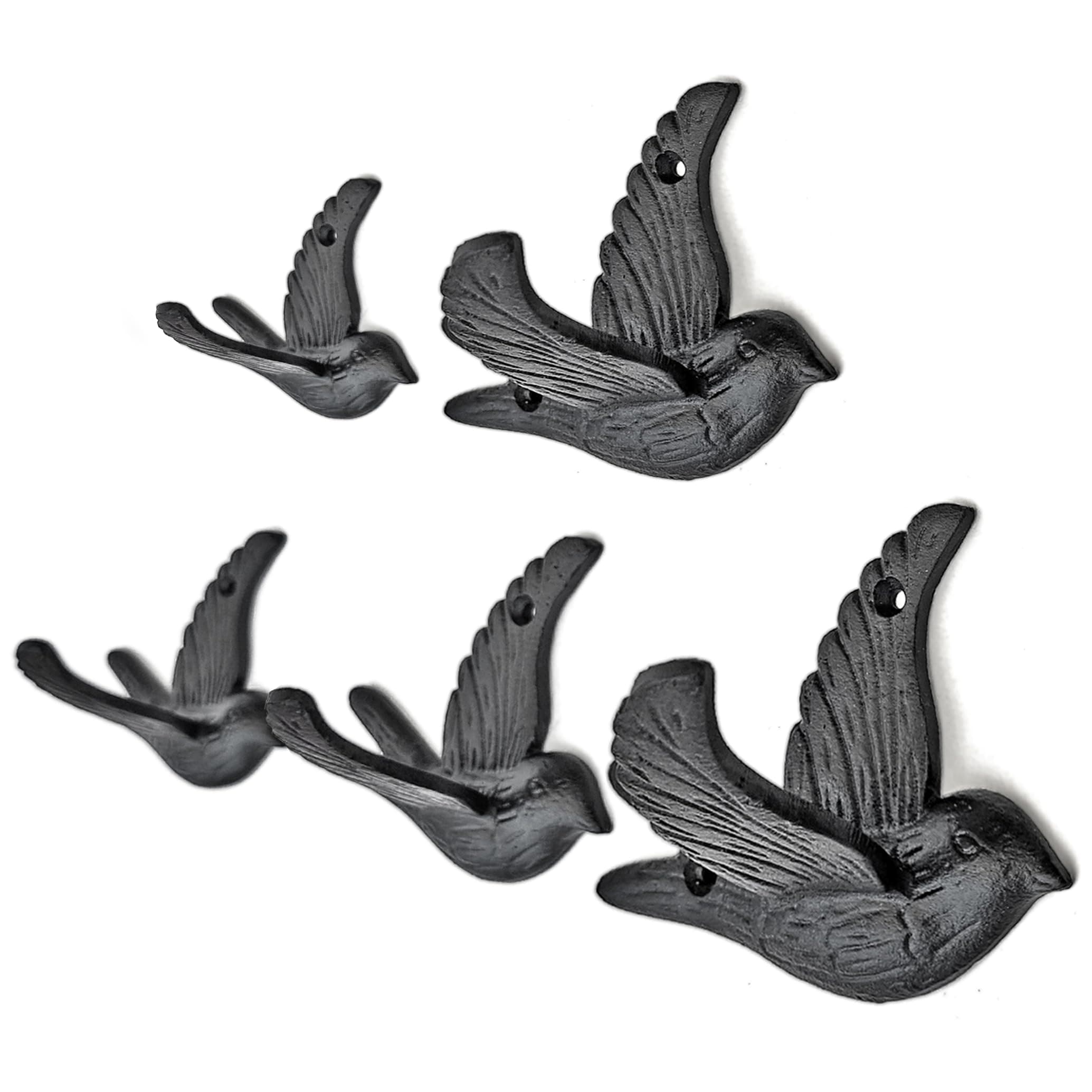 Ambipolar Vintage Black Bird Hook 5-Pack, Sturdy Rustic Farmhouse Coats & Hats