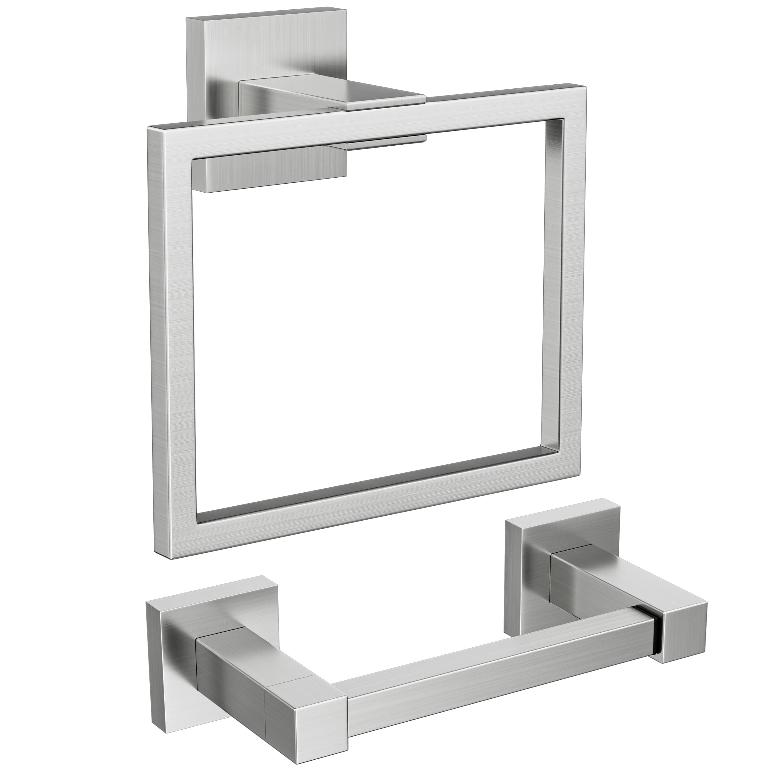 FORIOUS Brushed Nickel Toilet Paper Holder and Towel Ring Set - Wall Mount Stainless Steel Bathroom Hardware in Silver
