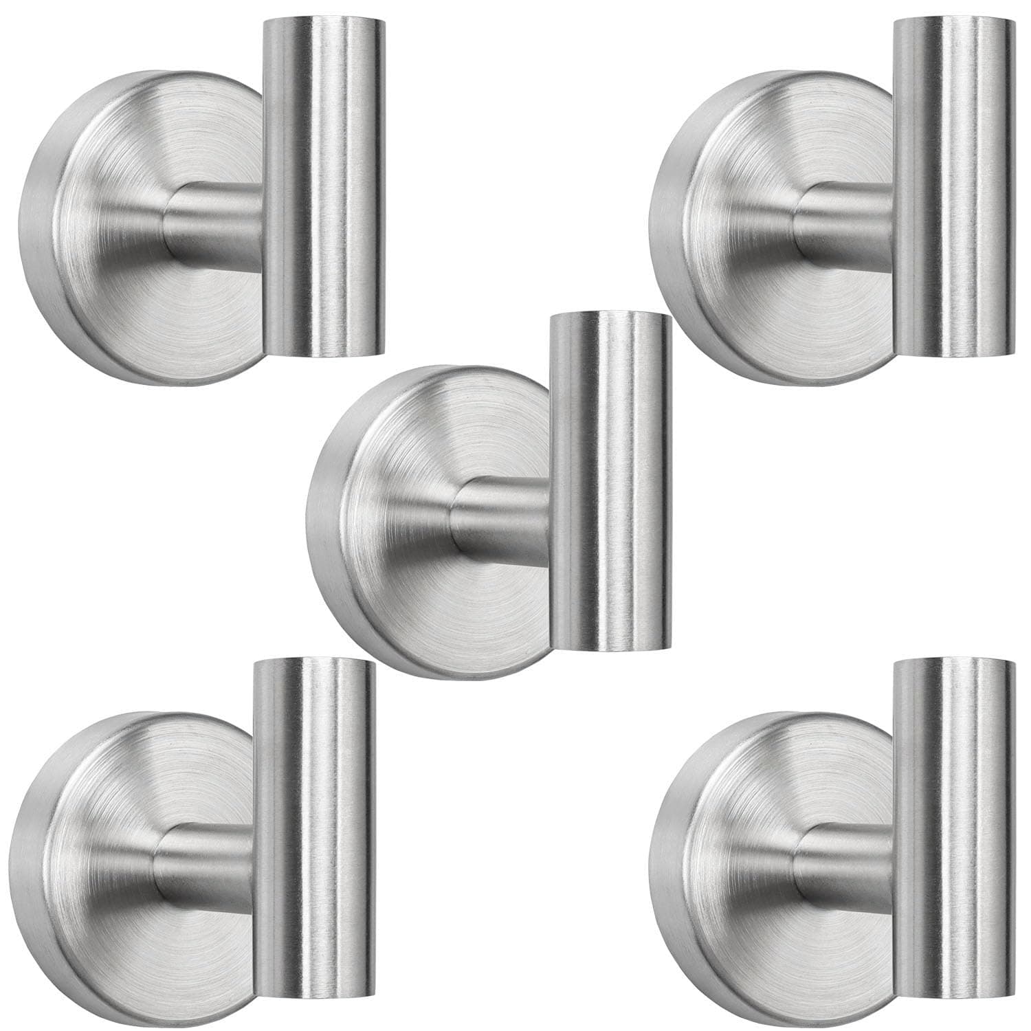 TocTen Brushed Nickel 5 Pack SUS 304 Stainless Steel Towel Hook for Bathroom Kitchen