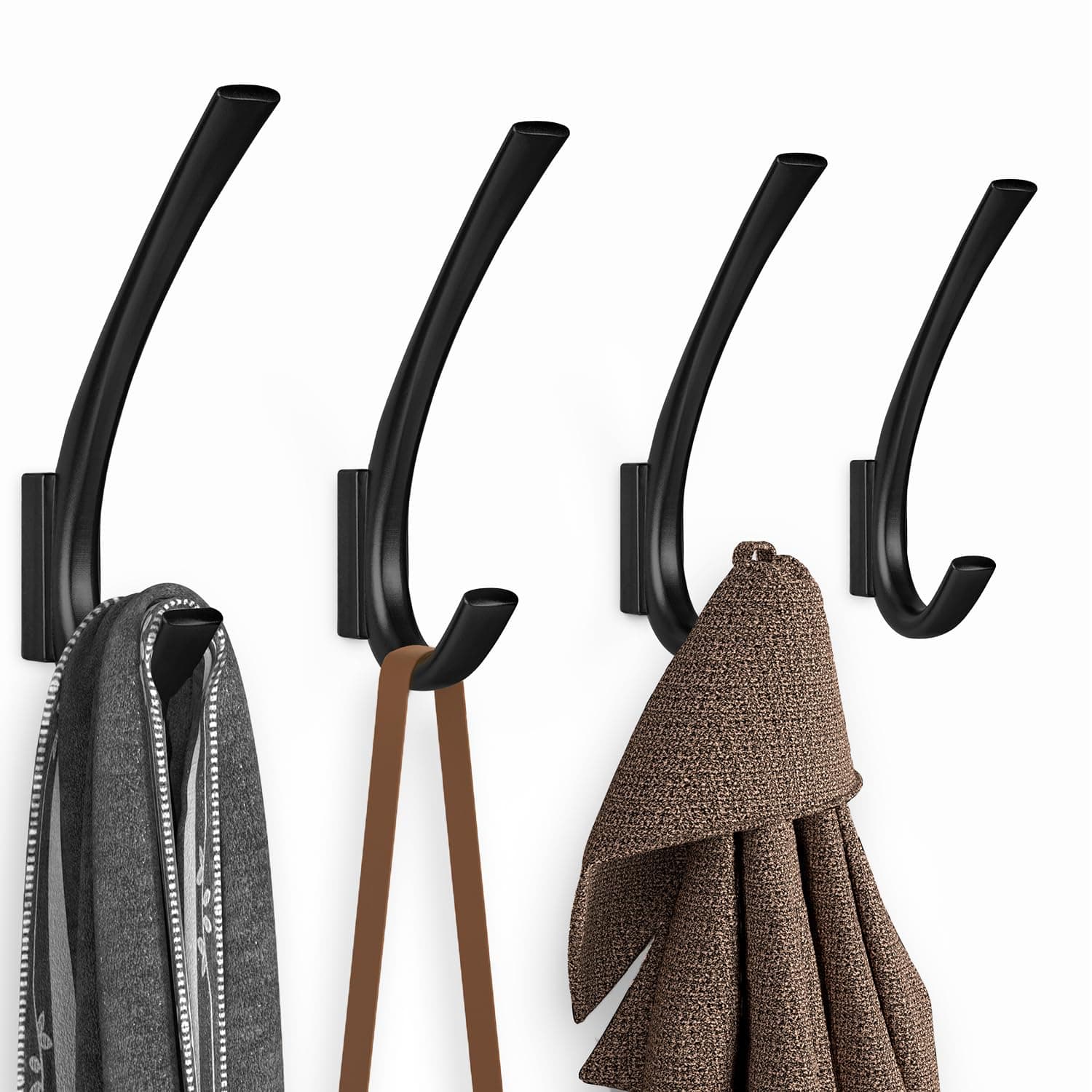 Heavy Duty Matte Black Towel Hooks, 4 Packs, 5.7 Inch Coat Hooks