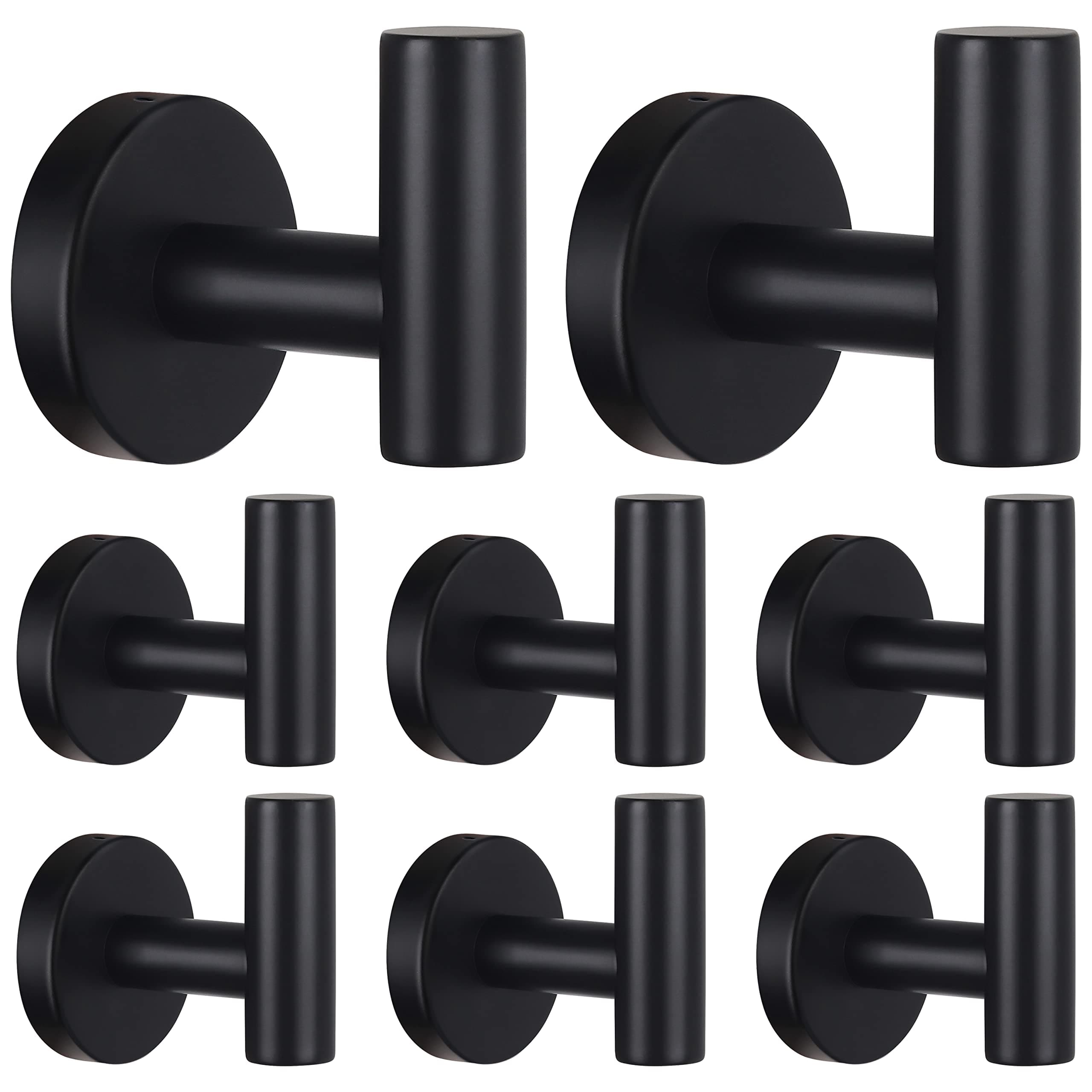 Matte Black Stainless Steel Robe Hooks Heavy Duty Bathroom Wall Mount Towel Hooks 8 Packs