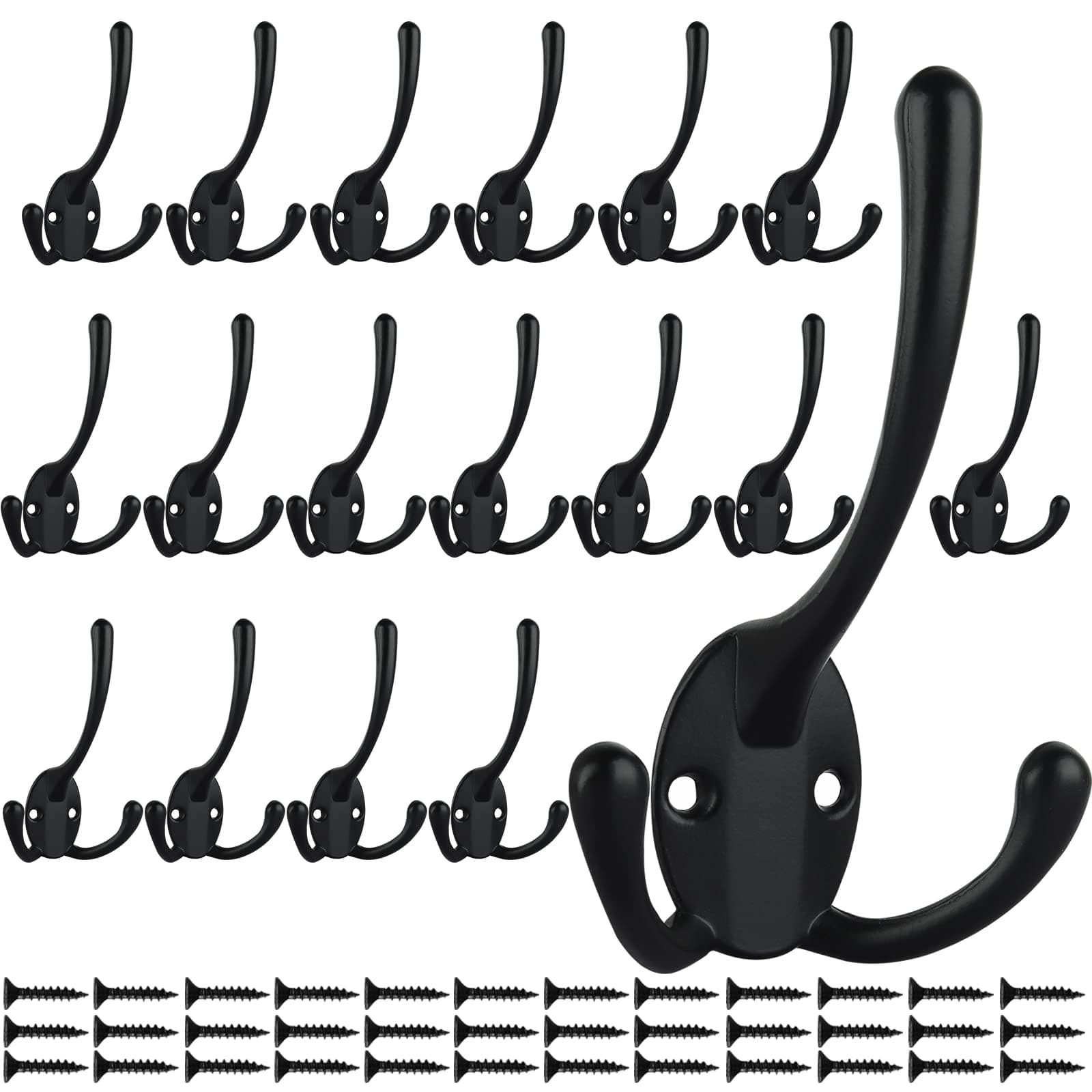 IBosins 18 Pack Heavy Duty Three Prongs Wall Hooks,Rustic Double Utility for Thick Coats & Bags