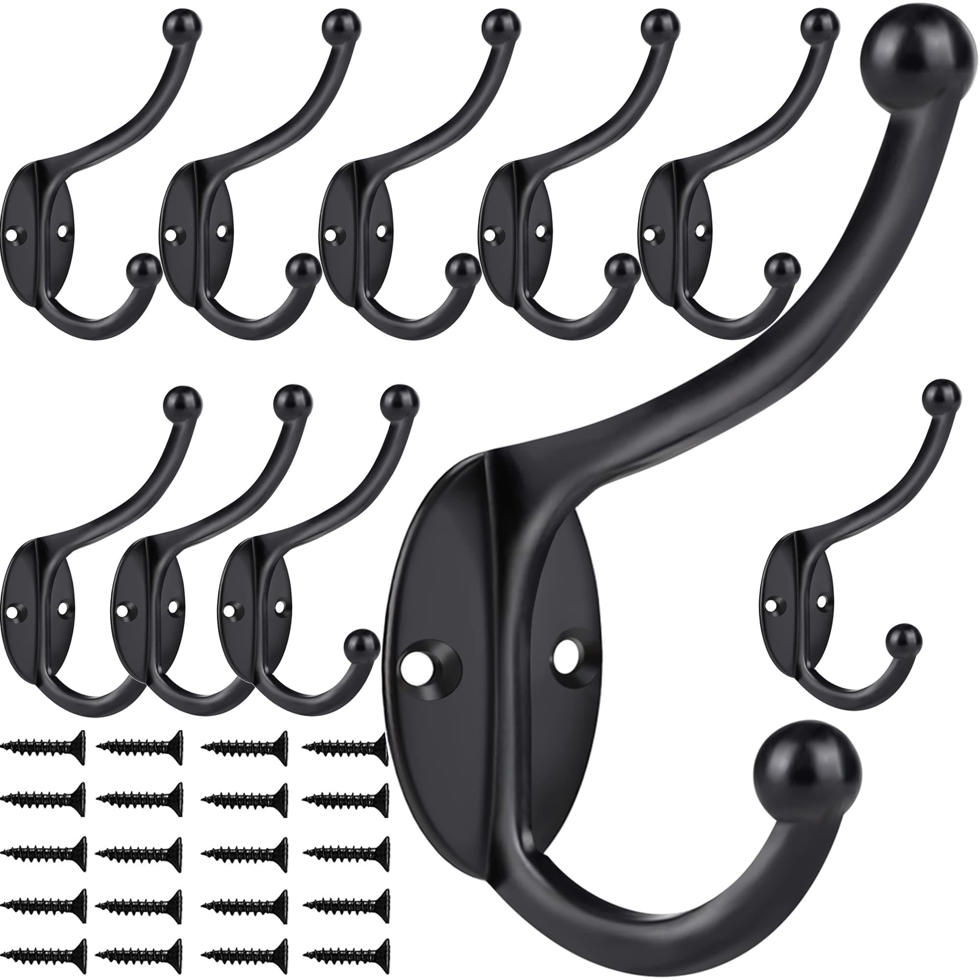 ZEYU 10PC Coat & Towel Hooks, No Rust, Black, Wall Mounted