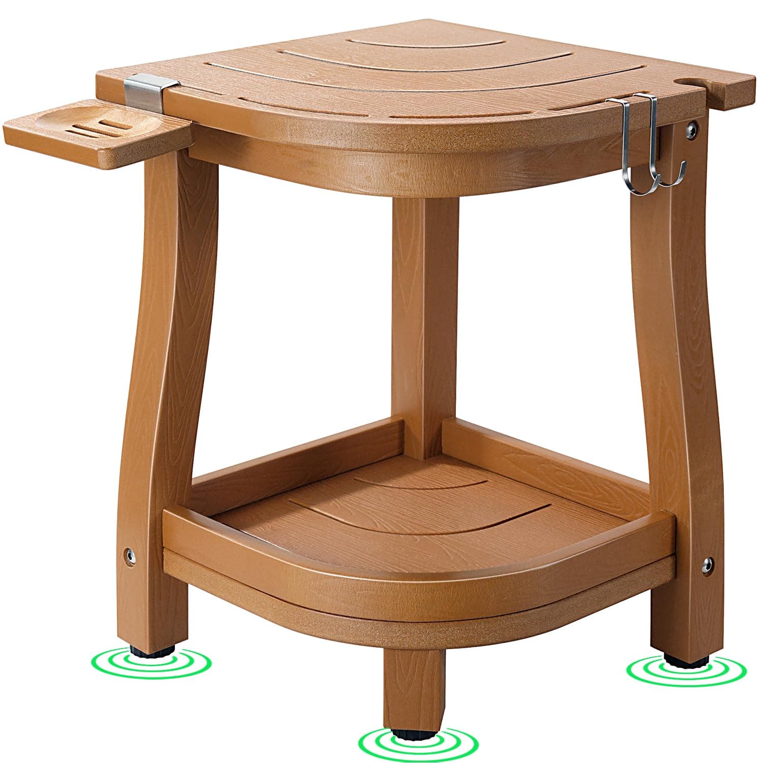 ETECHMART Waterproof Corner Shower Stool with Storage, Teak Finish for Legs Shaving