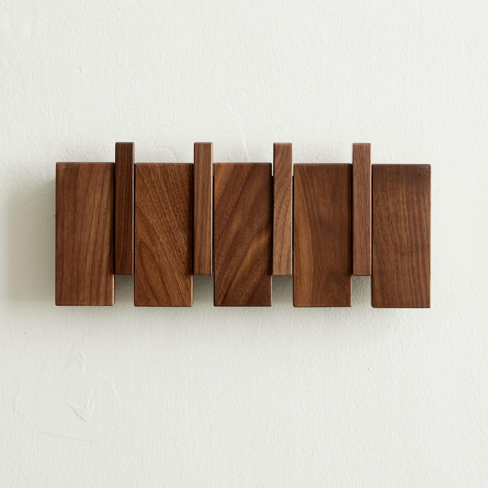 Walnut Wood Coat Rack with 4 Hooks, Heavy Duty Wall Mount Home Decor