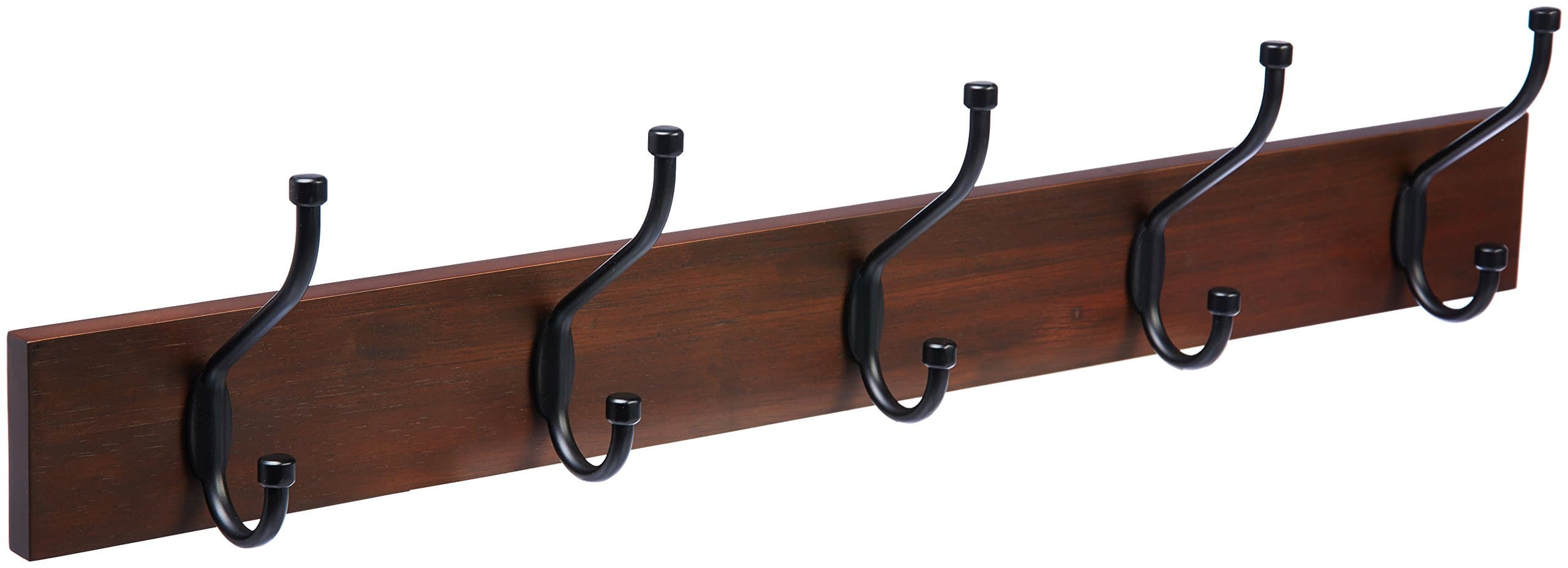 Amazon Basics Farmhouse Wall Mount Coat Rack, 5 Hooks, Light Walnut