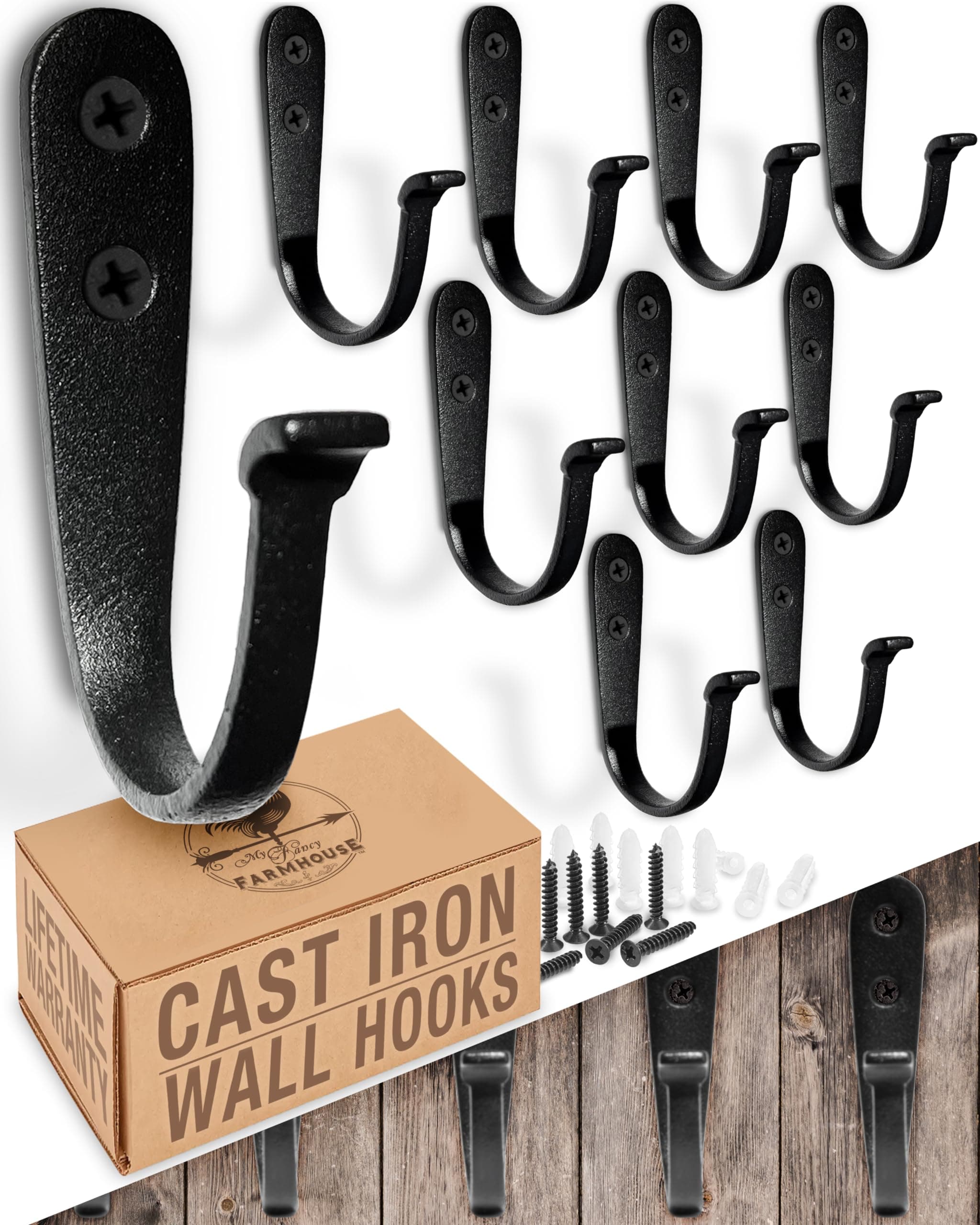Black Handmade Cast Iron Coat Hooks (10 Pack) for Farmhouse Decor