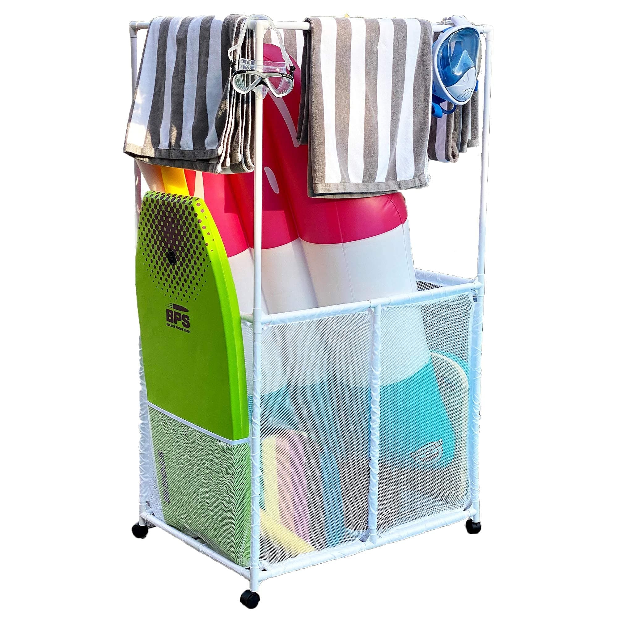 Large Towel Hanger with Drying Bars, Multi-Use Storage Bin, White