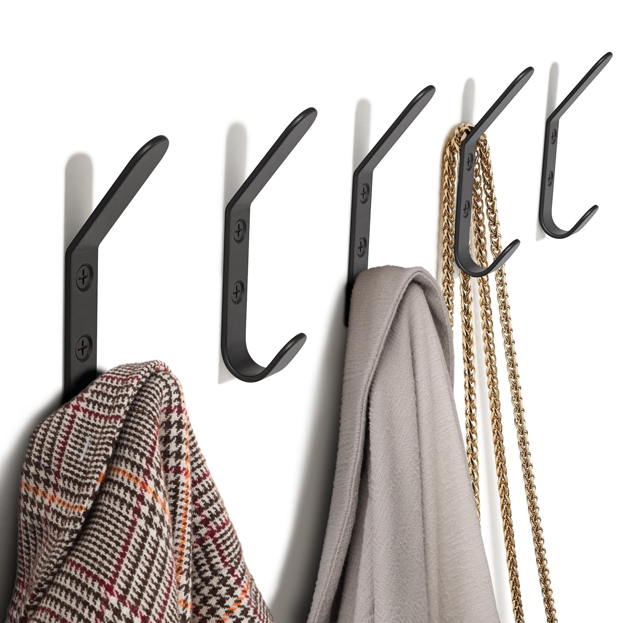 Stylish Black Metal Coat Hooks for Wall - Set of 5 | Modern Decor for Jackets, Towels & Hats