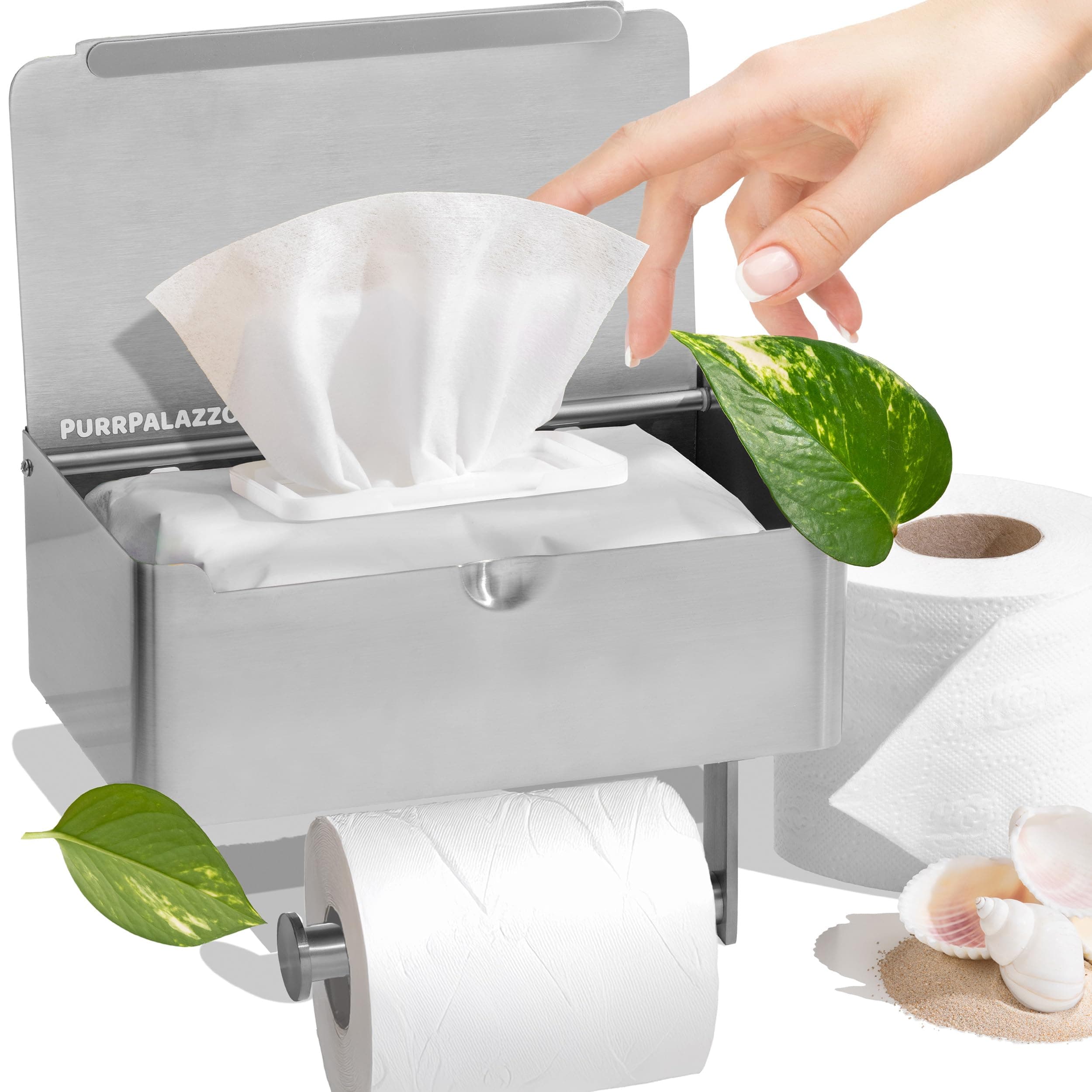 Premium Toilet Paper Holder with Shelf & Storage, Flushable Wipes Container, SUS 304 Stainless Steel