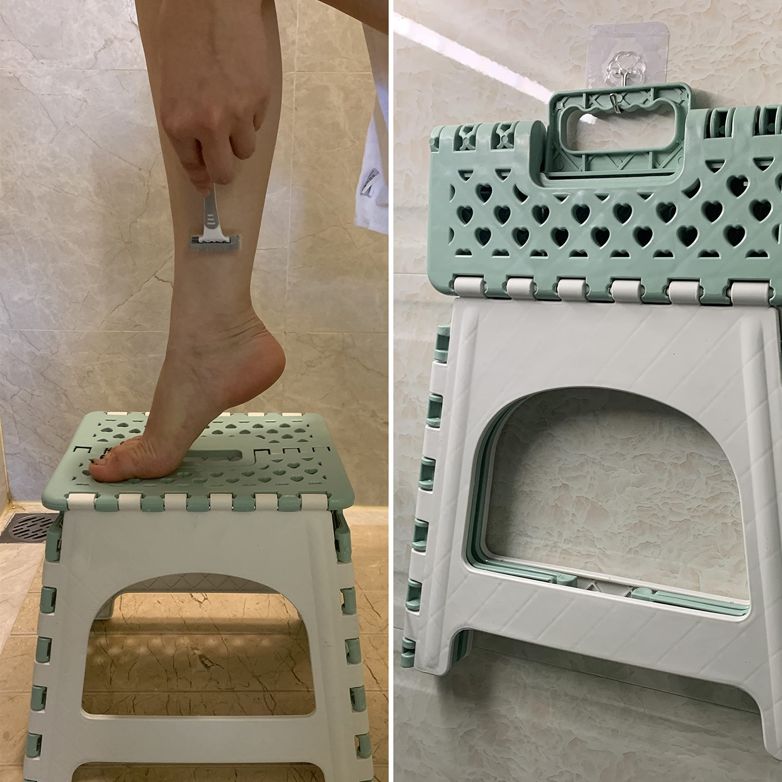 TRANOMOS Waterproof Foldable Shower Stool for Leg Shaving, Green