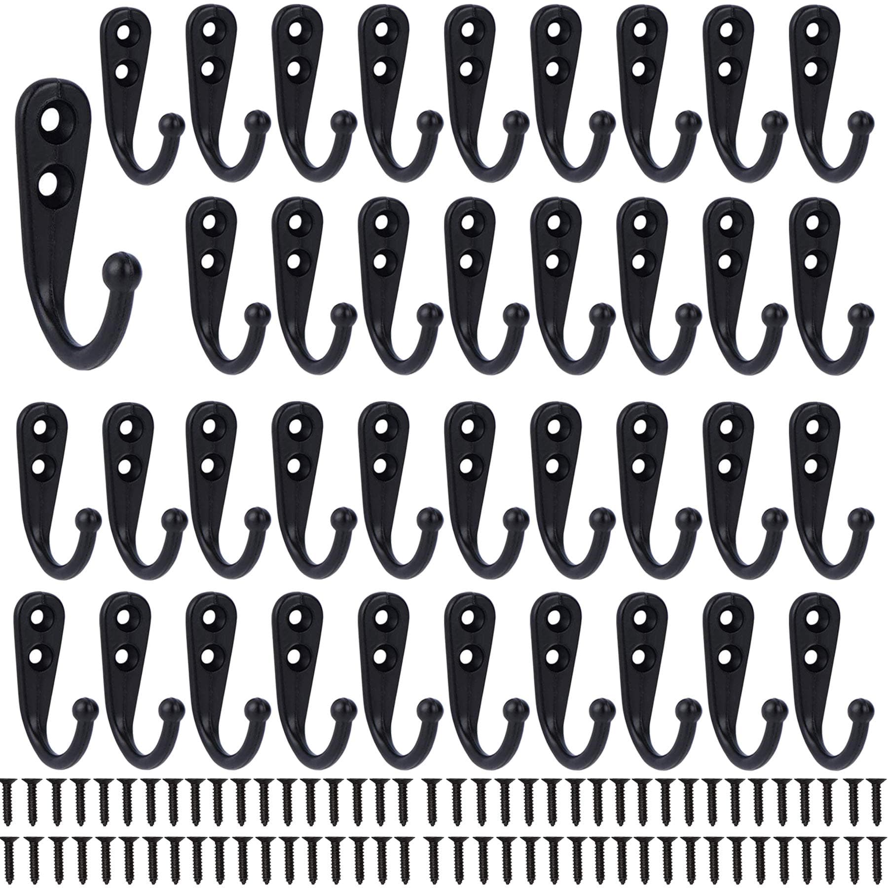 Farmhouse Black Coat Hooks - 38 Pack Rustic Wall Mount Organizer