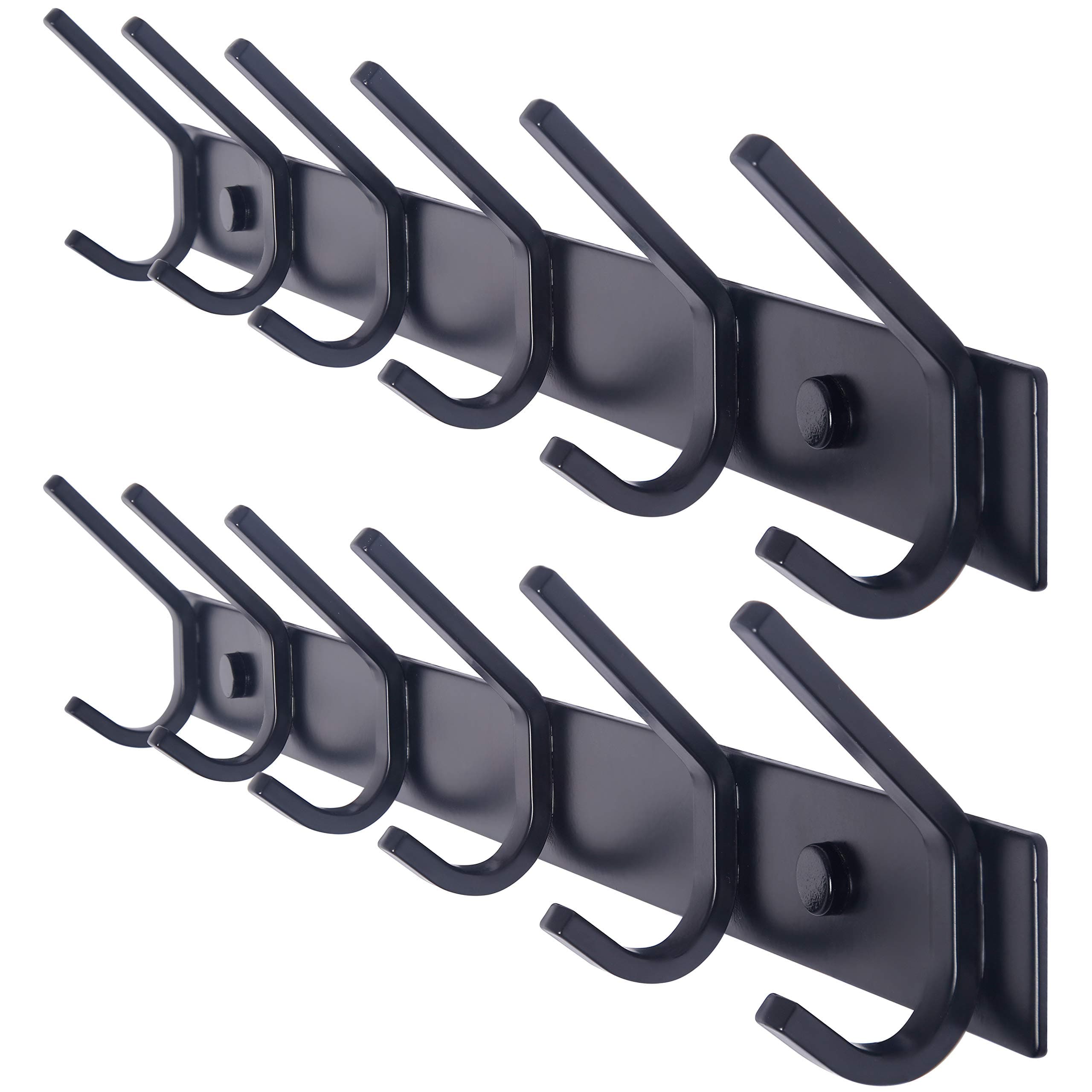 WEBI Heavy Duty 6 Double Coat Hooks Wall Rack, Black, 2 Packs