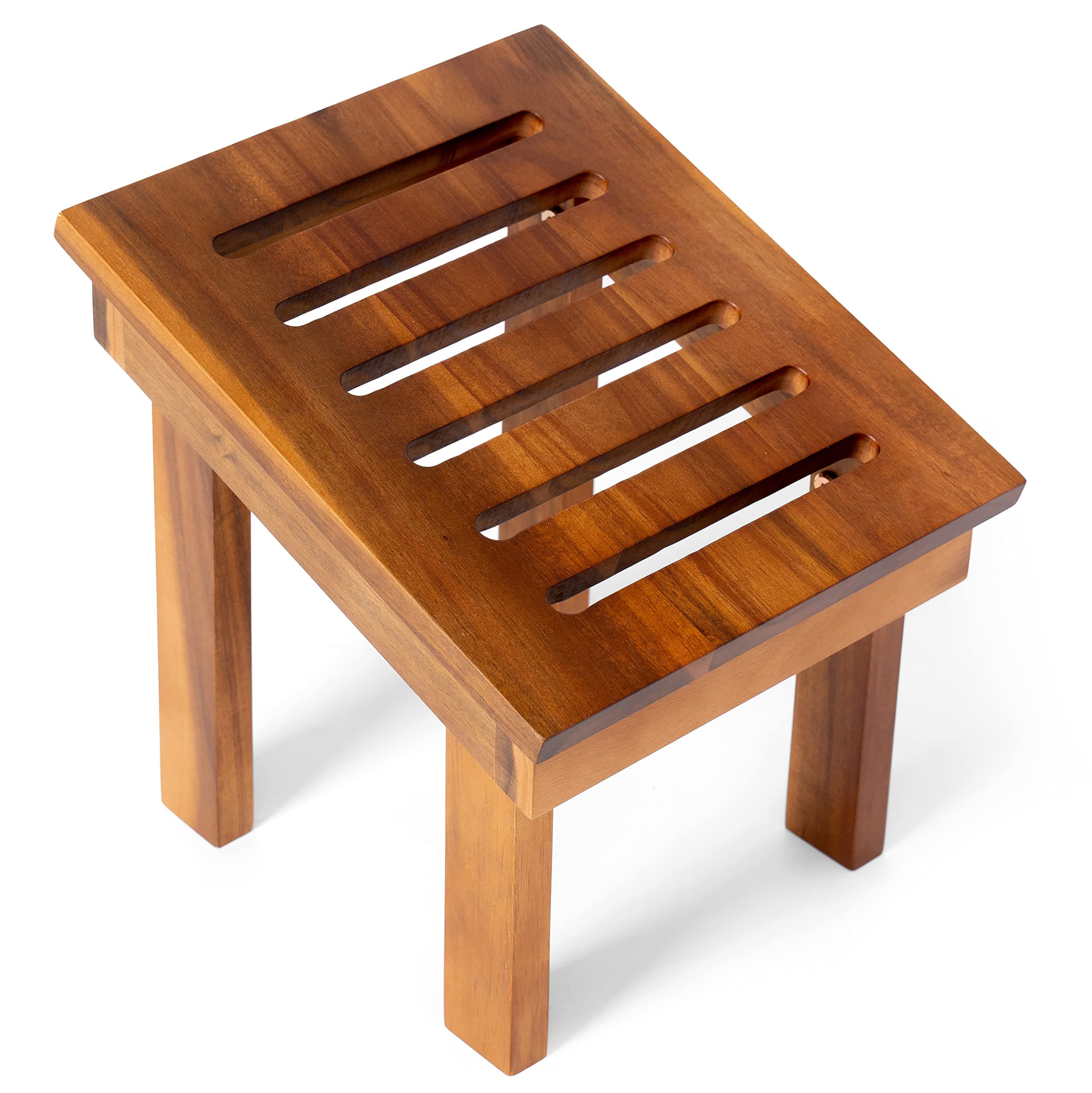 BLUEWEST Acacia Wood Shower Stool - Rest, Shave, & Bench for Small Spaces