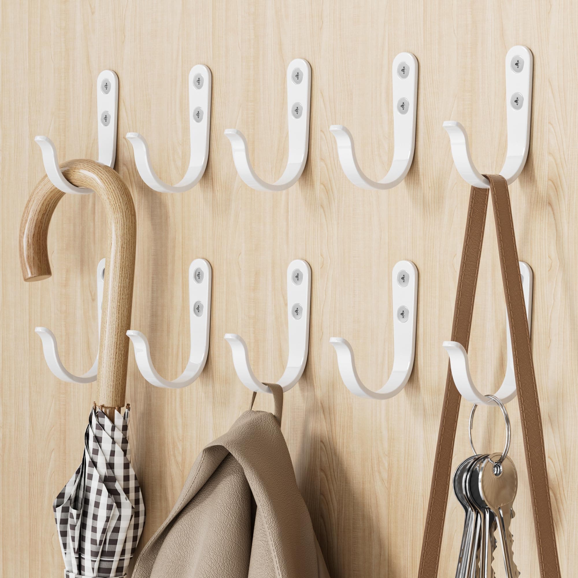 10 Pack Metal Wall Hooks for Bathroom, Kitchen, Closet & Garage - Holds Up to 40 lbs
