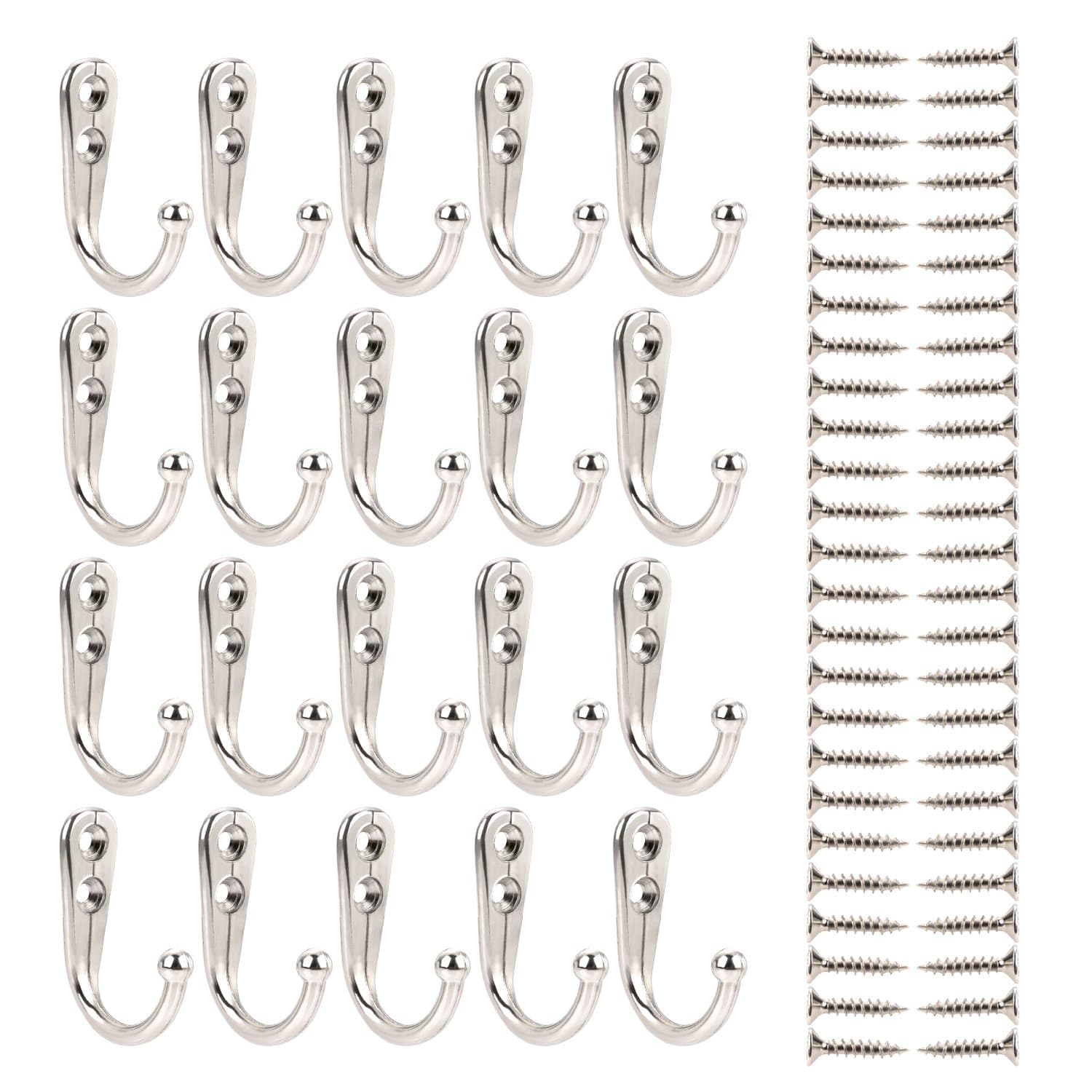 EBOOT 20 Pc Small Coat Hooks for Robes, Towels, Bags & Hats with 50 Screws
