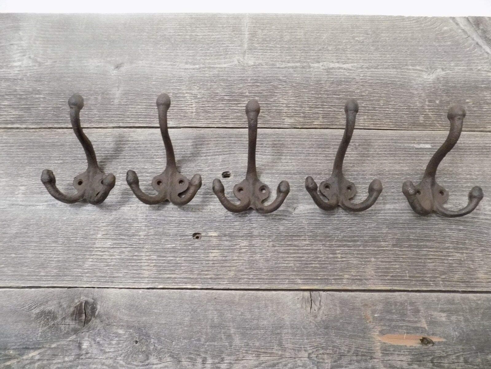Vintage Style Rustic Cast Iron Double Wall Coat Hooks 3.5" Long
