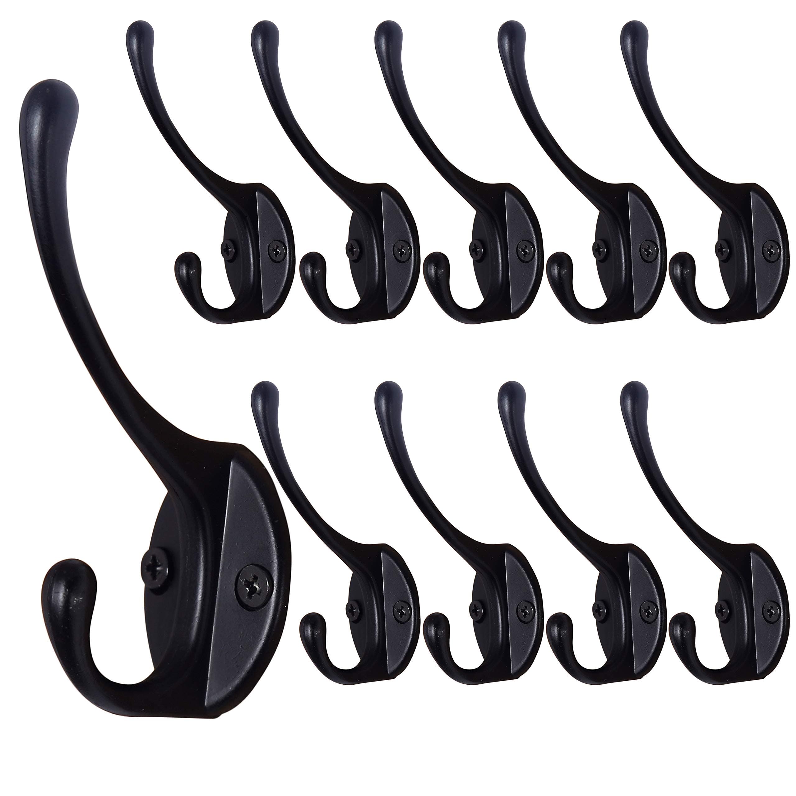 Black Wall_mounted Coat Hooks, Pack of 10 Metal