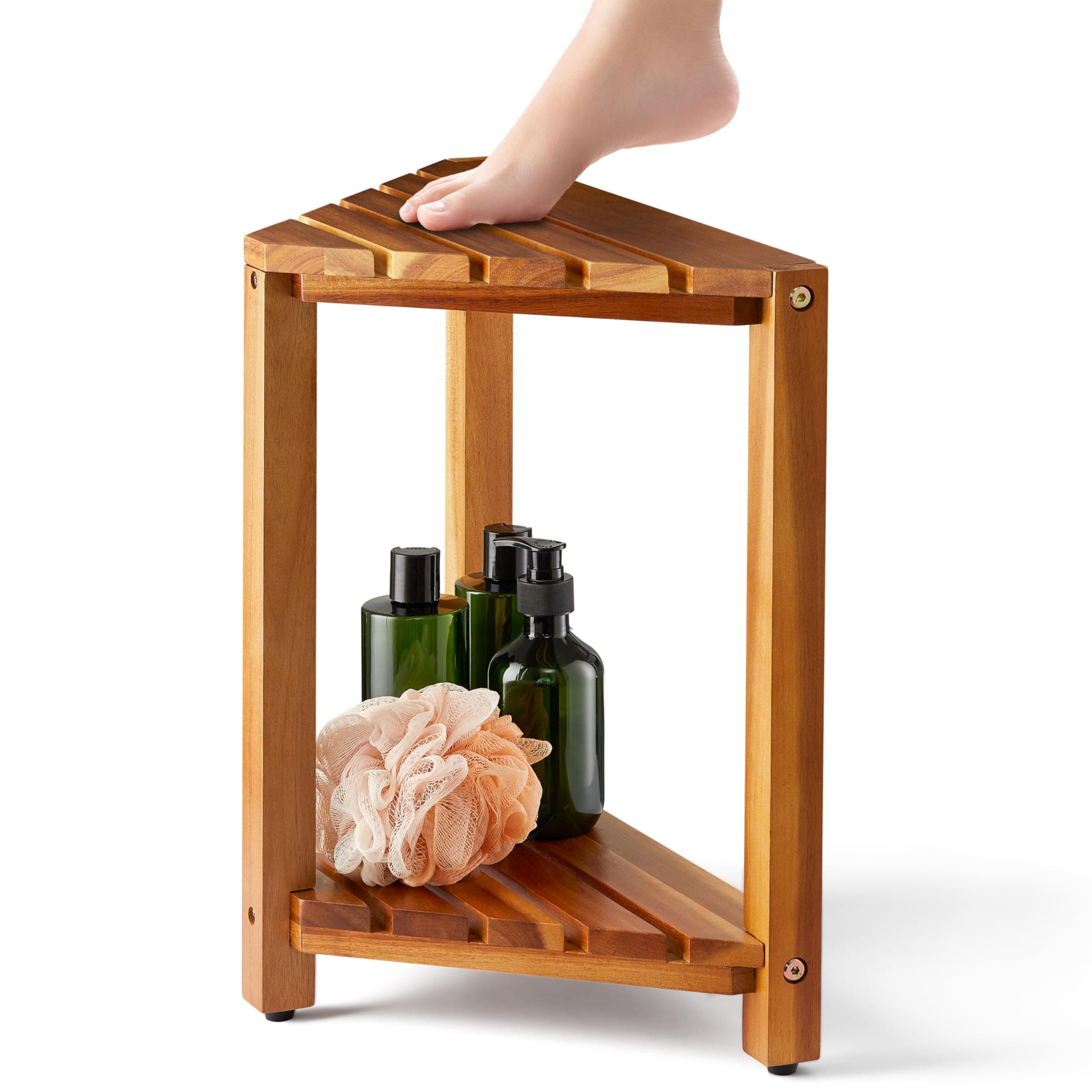 Shower Stool for Shaving Legs: BlueWest Wooden Corner Bench