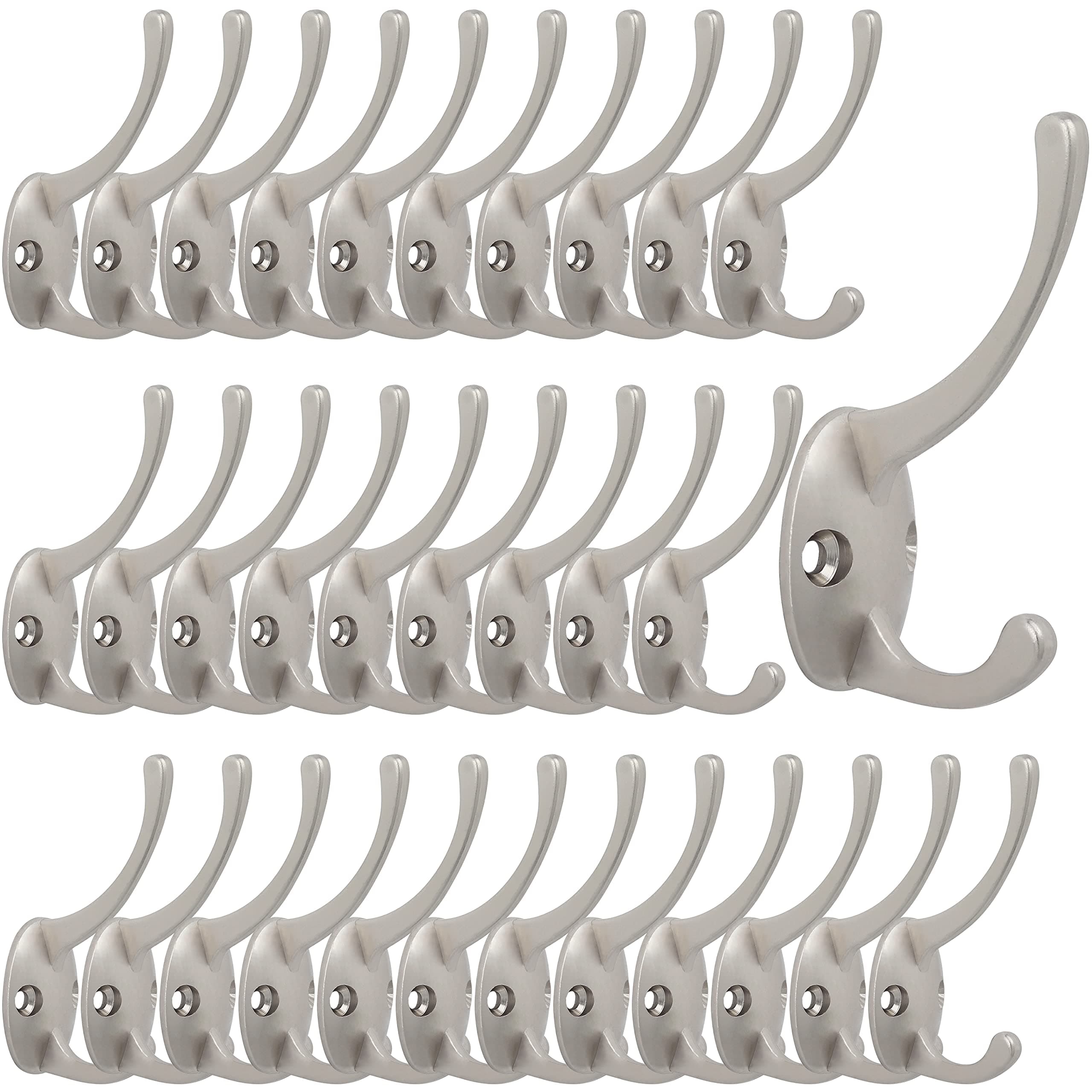 32 Pack Silver Coat Hooks Wall Mounted for Coats, Scarves, Bags, Towels, Keys, Hats - Retro Double Hooks with Screws