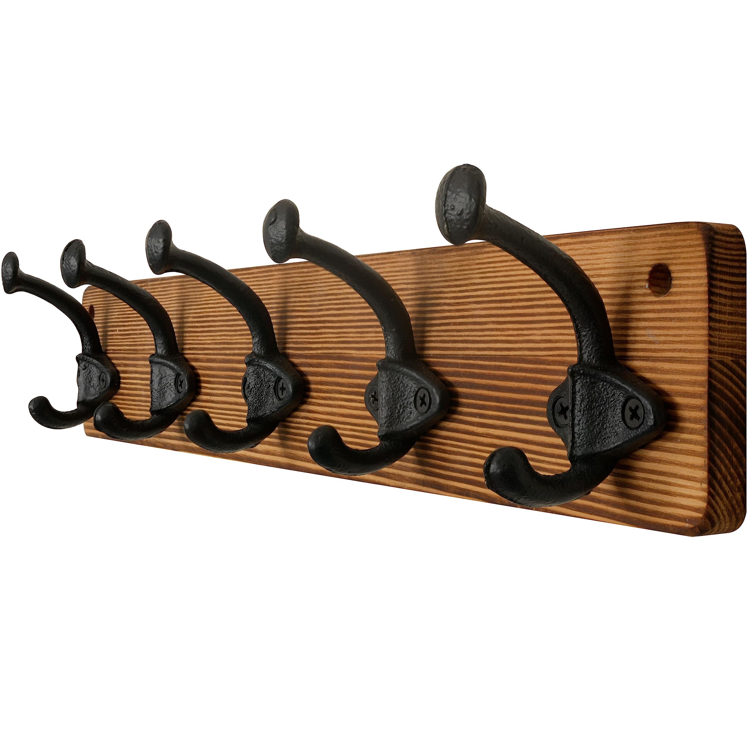 WEBI Rustic Brown Wall Mount Coat Rack with 5 Cast Iron Hooks