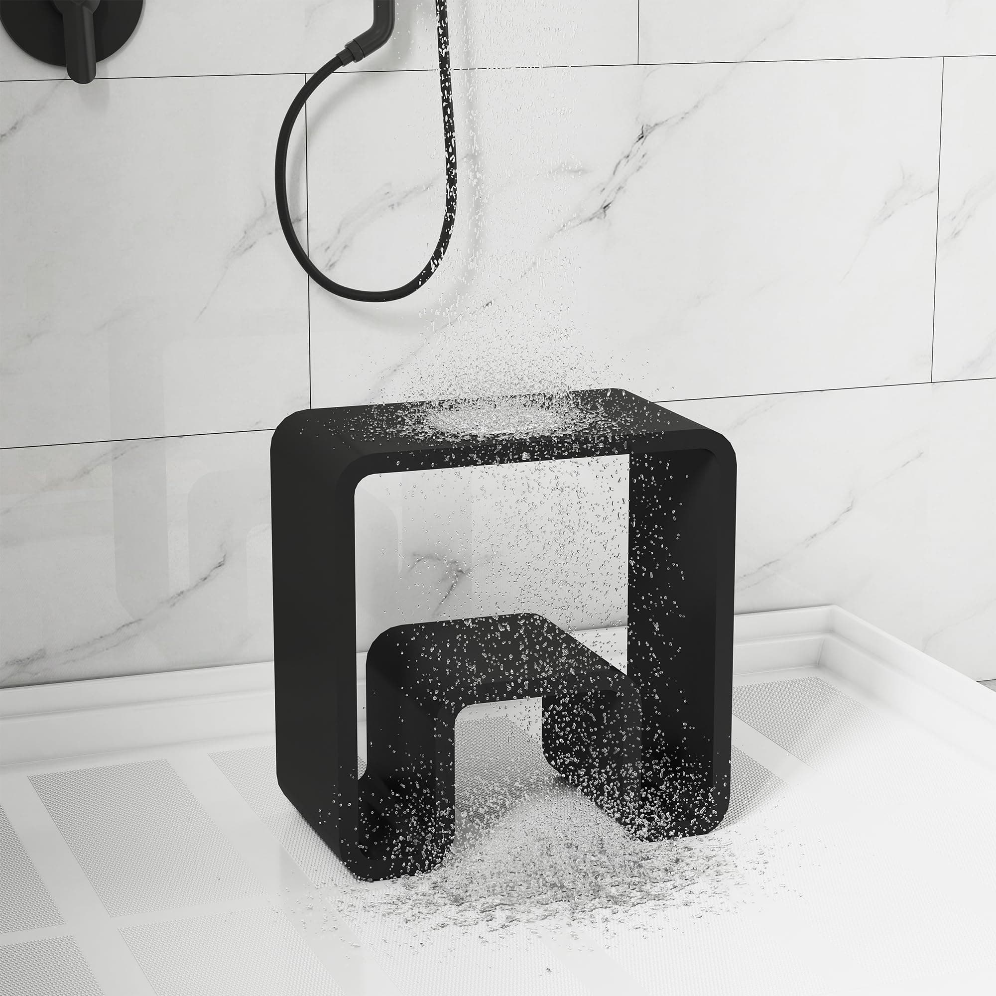 CASAINC Modern Shower Stool with Dual-Layer Storage, Matte Black, 440 lbs Capacity