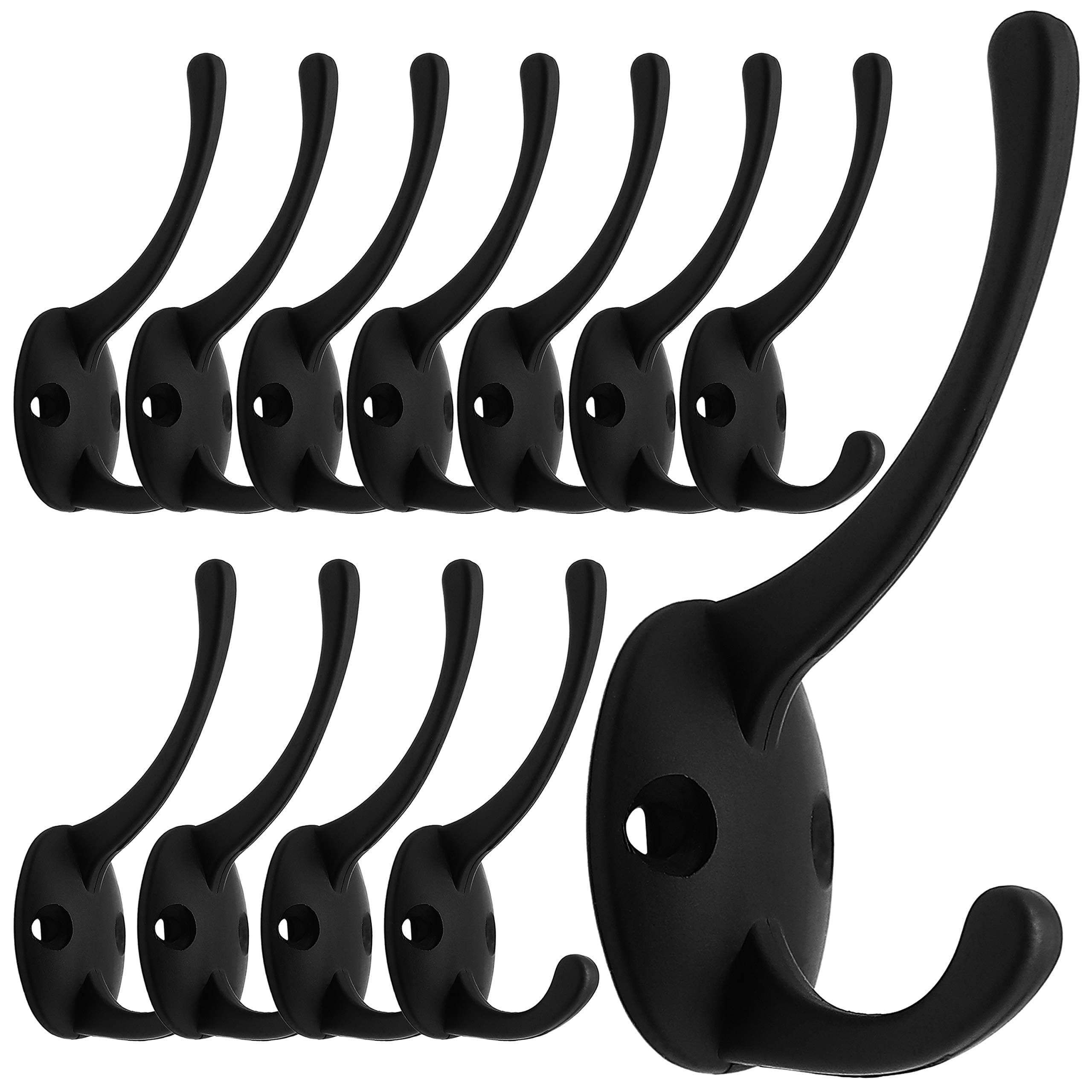 12 Pack Black Coat Hooks Wall Mounted with Screws - Retro Double Hooks for Various Items