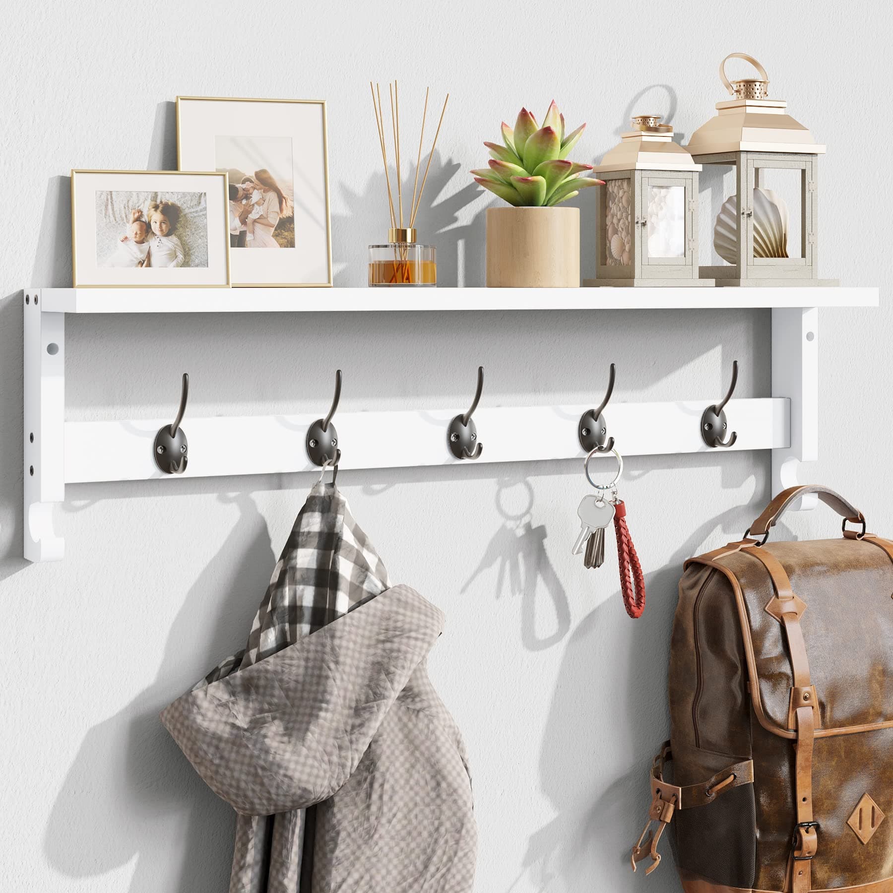 Ambird Wall Mount Coat Rack with Shelf, 28.9" (White)