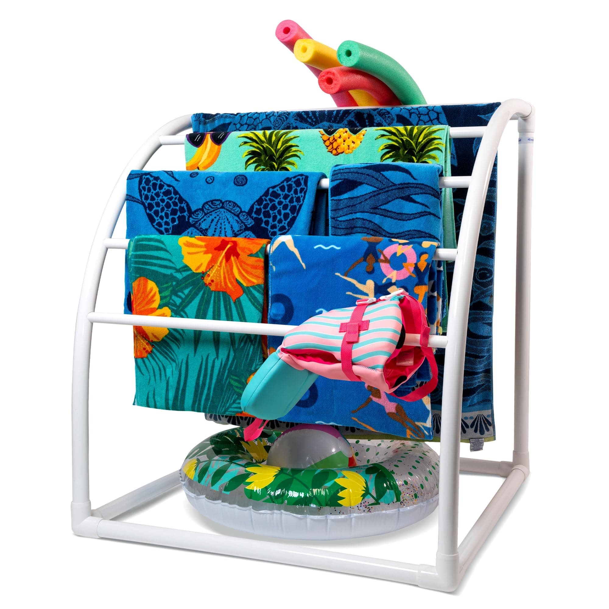 Curved 7-Bar Freestanding Outdoor Poolside Towel Rack