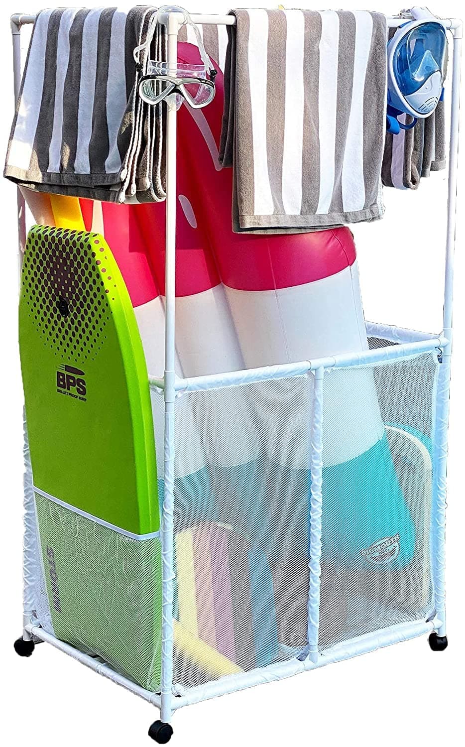 Essentially Yours White Pool Storage Bin with Towel Bars (34.5" W x 25" L x 62.6" H) Style 418566