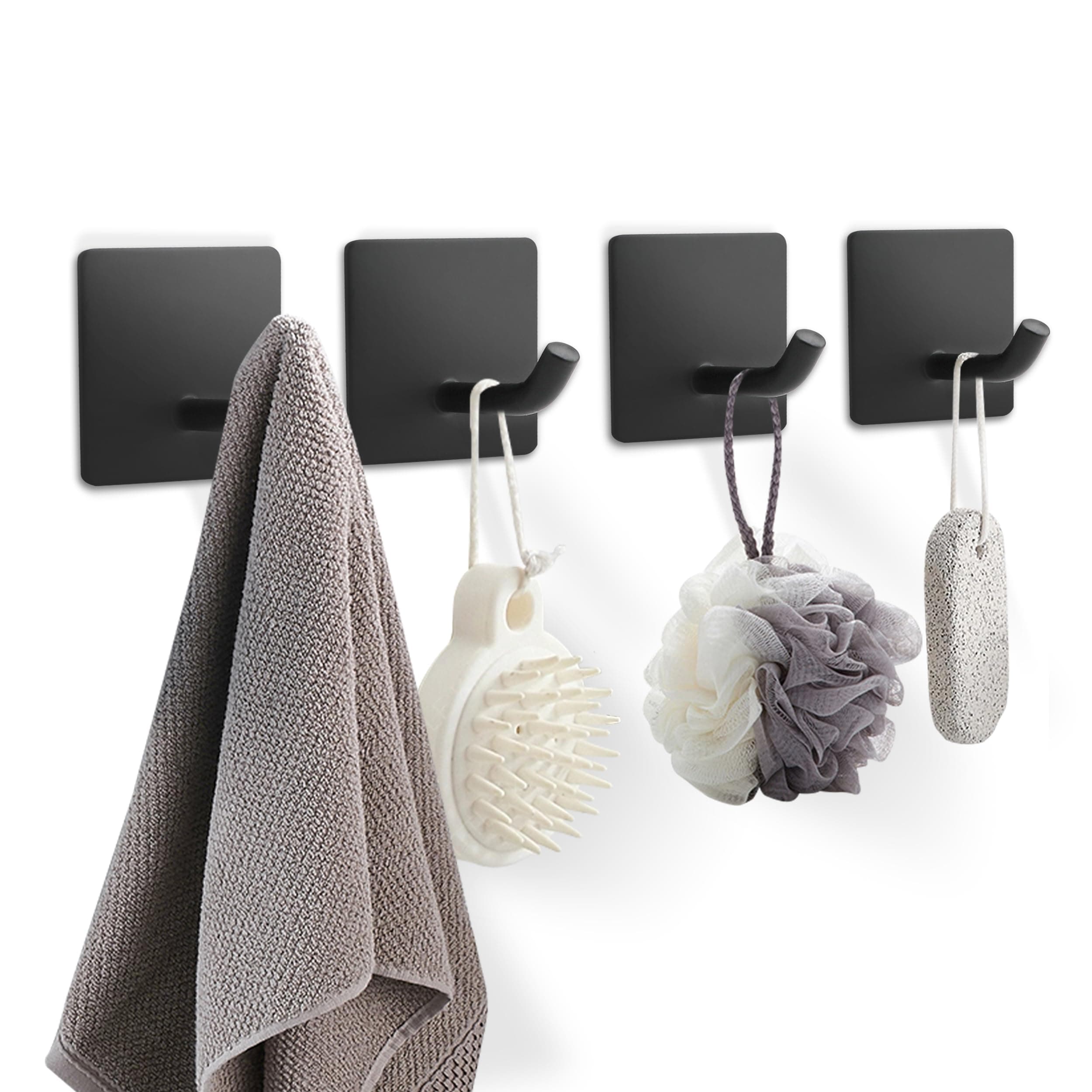 4-Packs Matte Black SUS304 Stainless Steel Towel Hooks for Bathroom or Kitchen