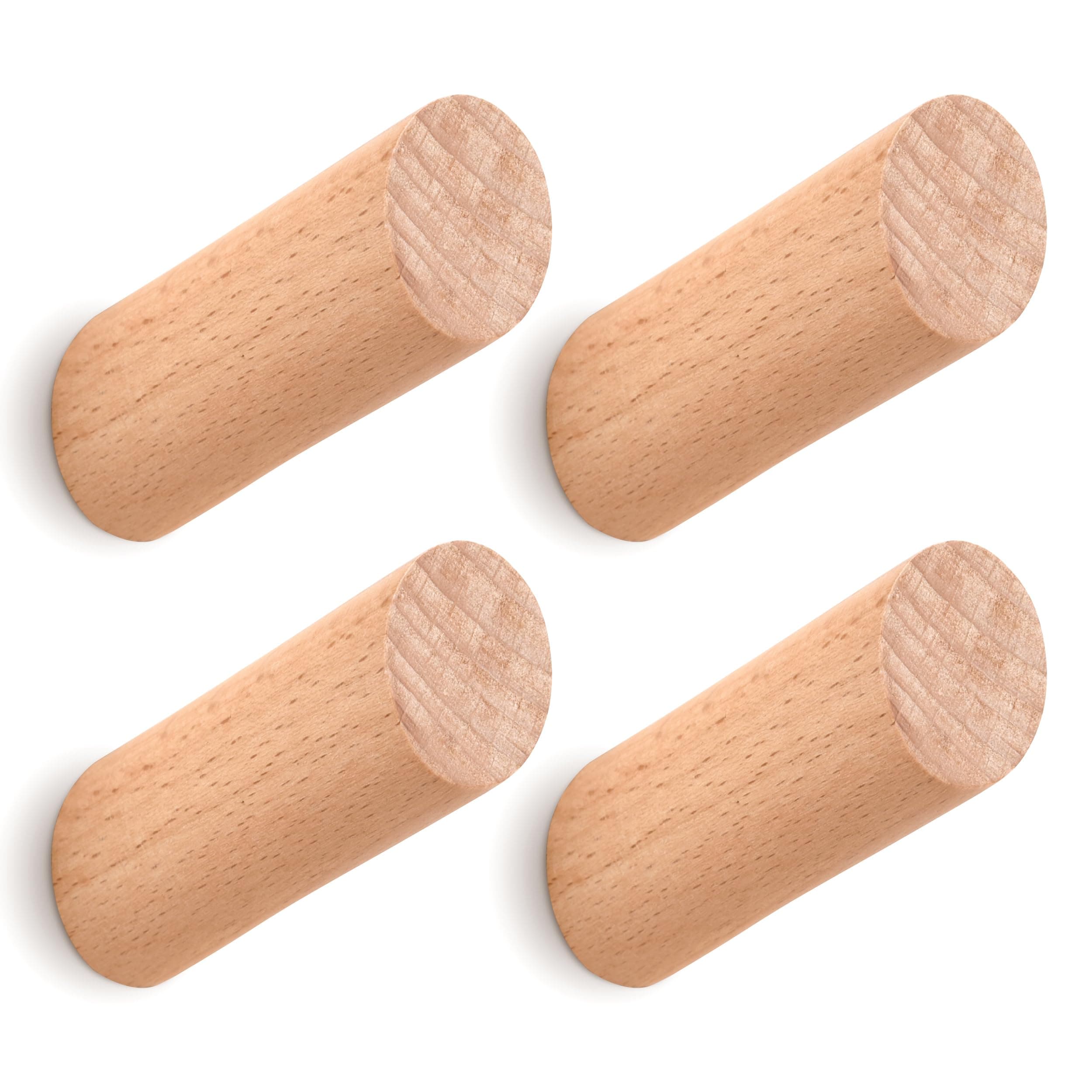 Natural Wood Wall Hooks, 4 Pack Heavy Duty Hat & Towel Hangers