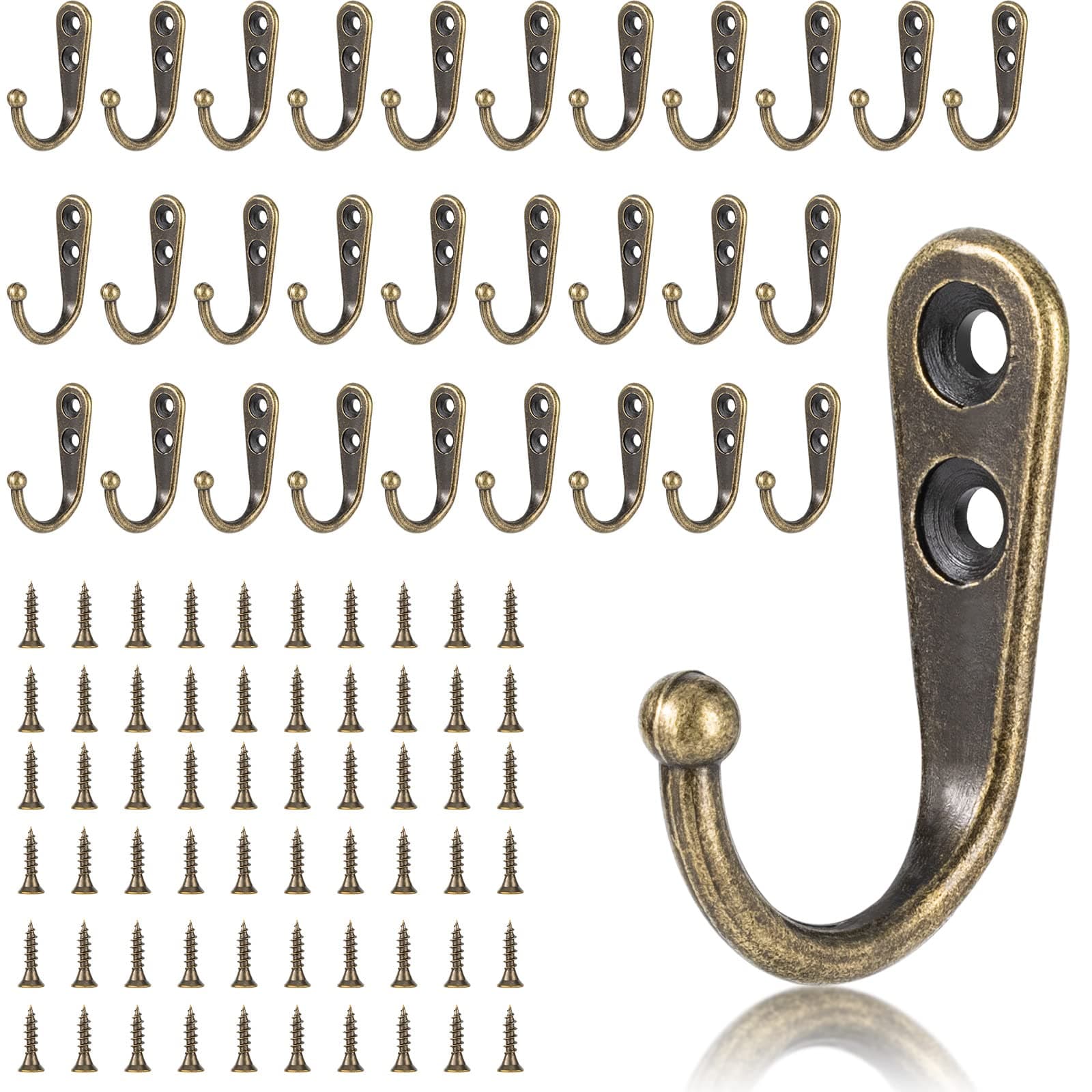 30 Piece Large Wall Mount Coat Hook with Rustic Bronze Finish and 60 Screws for Bath/Kitchen/Garage