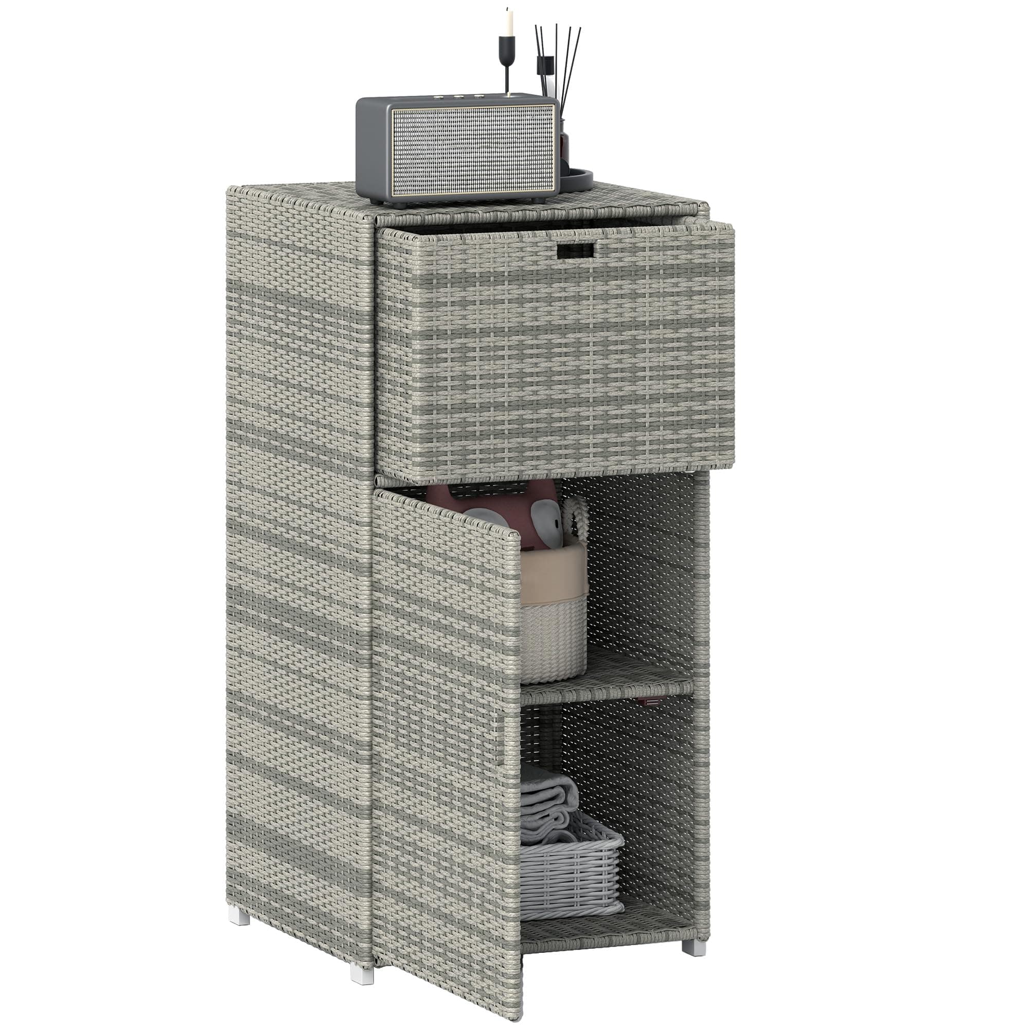 Outsunny Waterproof PE Rattan Pool Storage Cabinet, 24"x24"x47", Gray