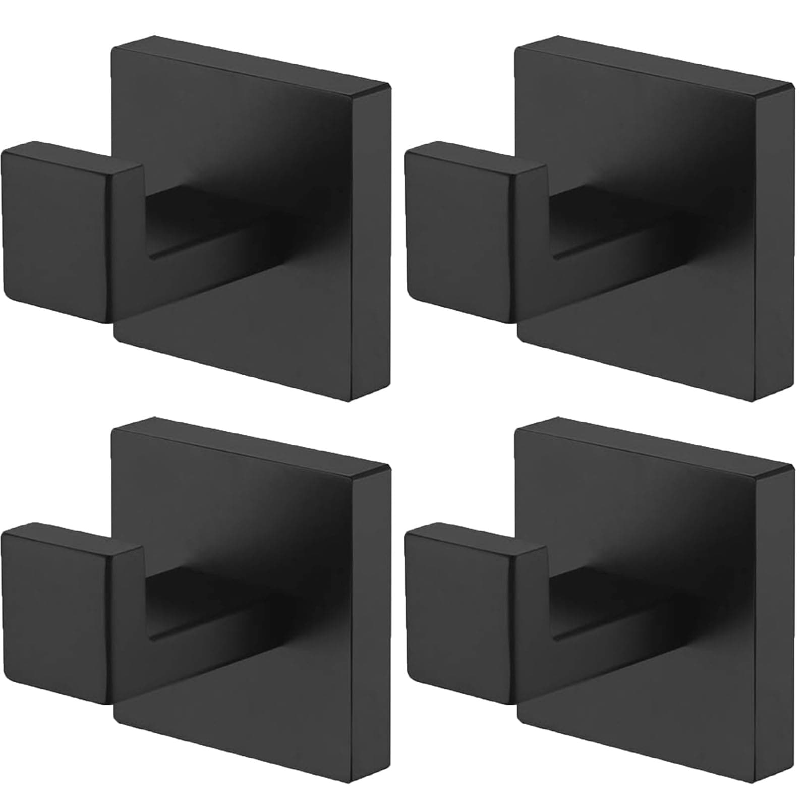 Kruodop Black Matte Square Stainless Steel Towel Hooks, 4 PCS Wall Mount for Bathroom, Kitchen, Bedroom