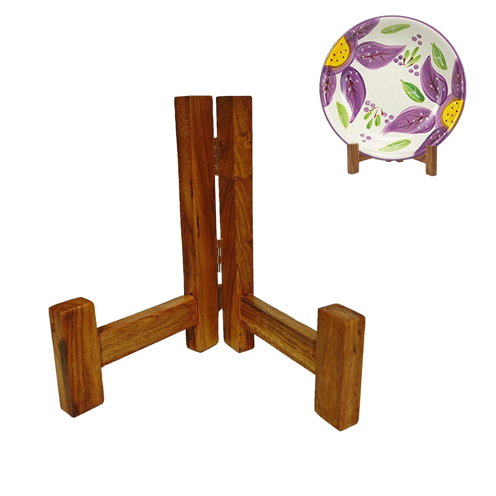 Rustic 5 Inch Solid Wood Plate Stand & Easel