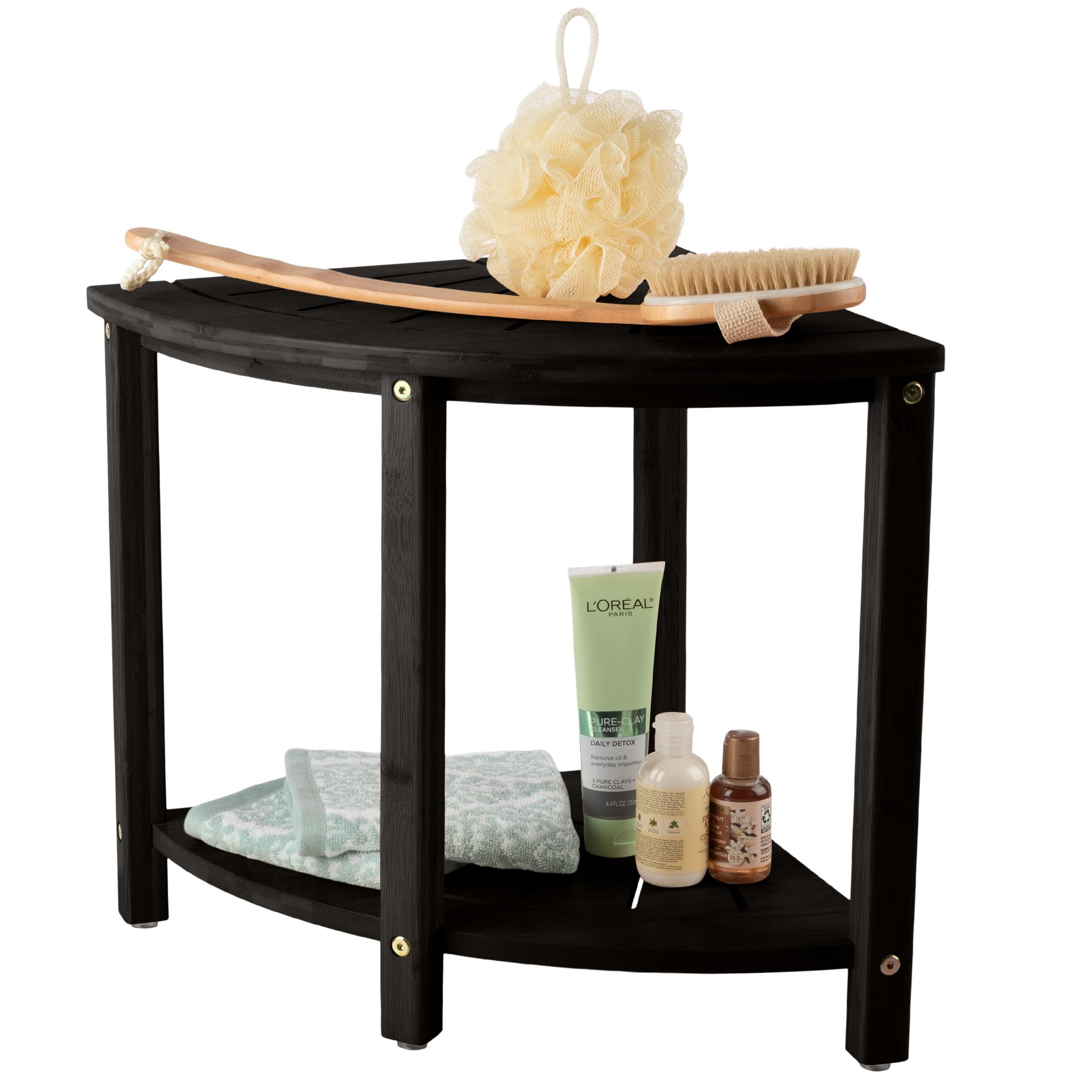 Water Resistant Black Shower Bench for Home Corner Bench Seat and Storage