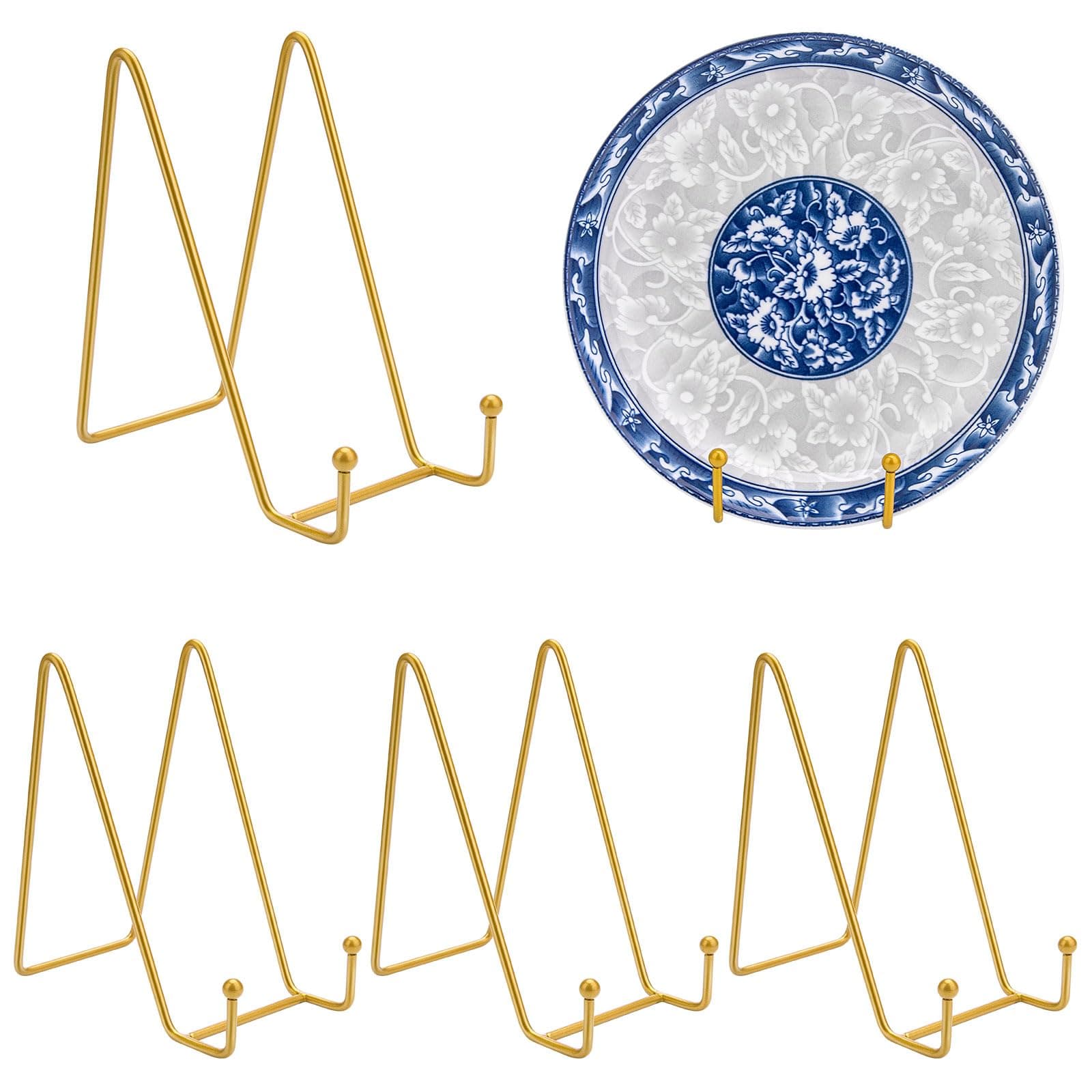 4 Pack 6 Inch Gold Plate Stands for Photo Easel and Decorative Platters