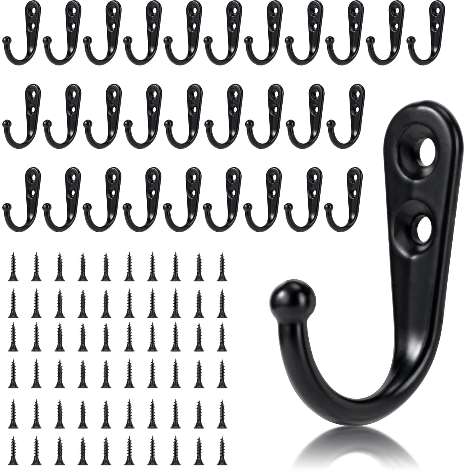 Yangbaga 60 Screw Large Metal Wall Hooks, Black Heavy Duty for Coats, Purse, Towel