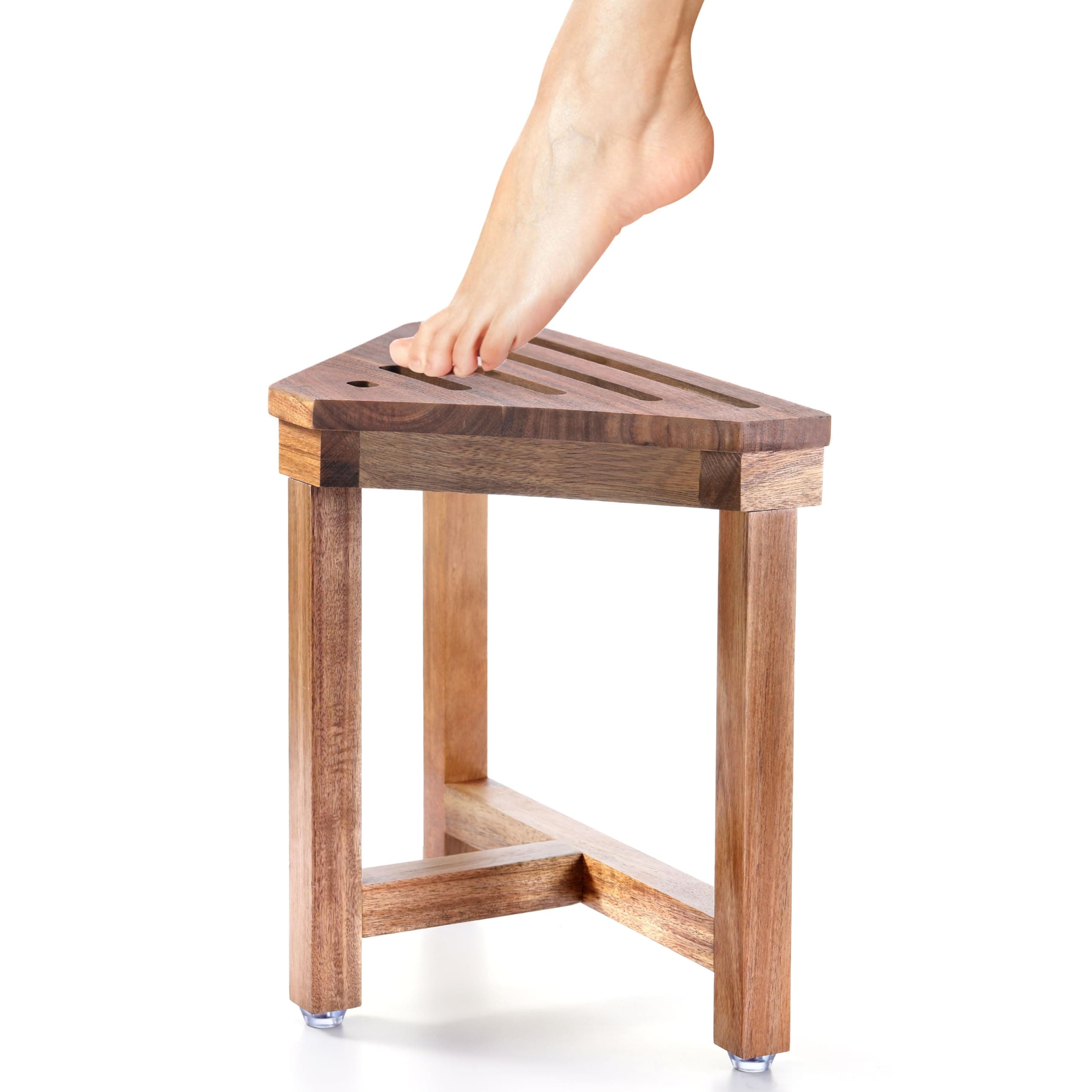 Acacia Wood Shower Stool for Leg Shaving, 13.3 in Corner Foot Rest-Safe & Non-Slip