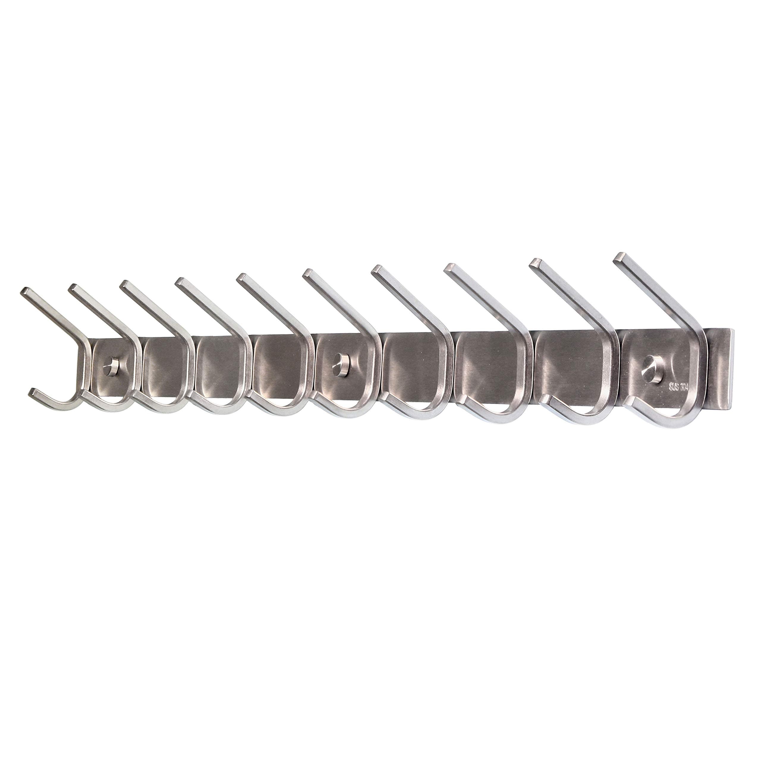 10-Coat Stainless Steel Wall Rack, Brushed Nickel Finish
